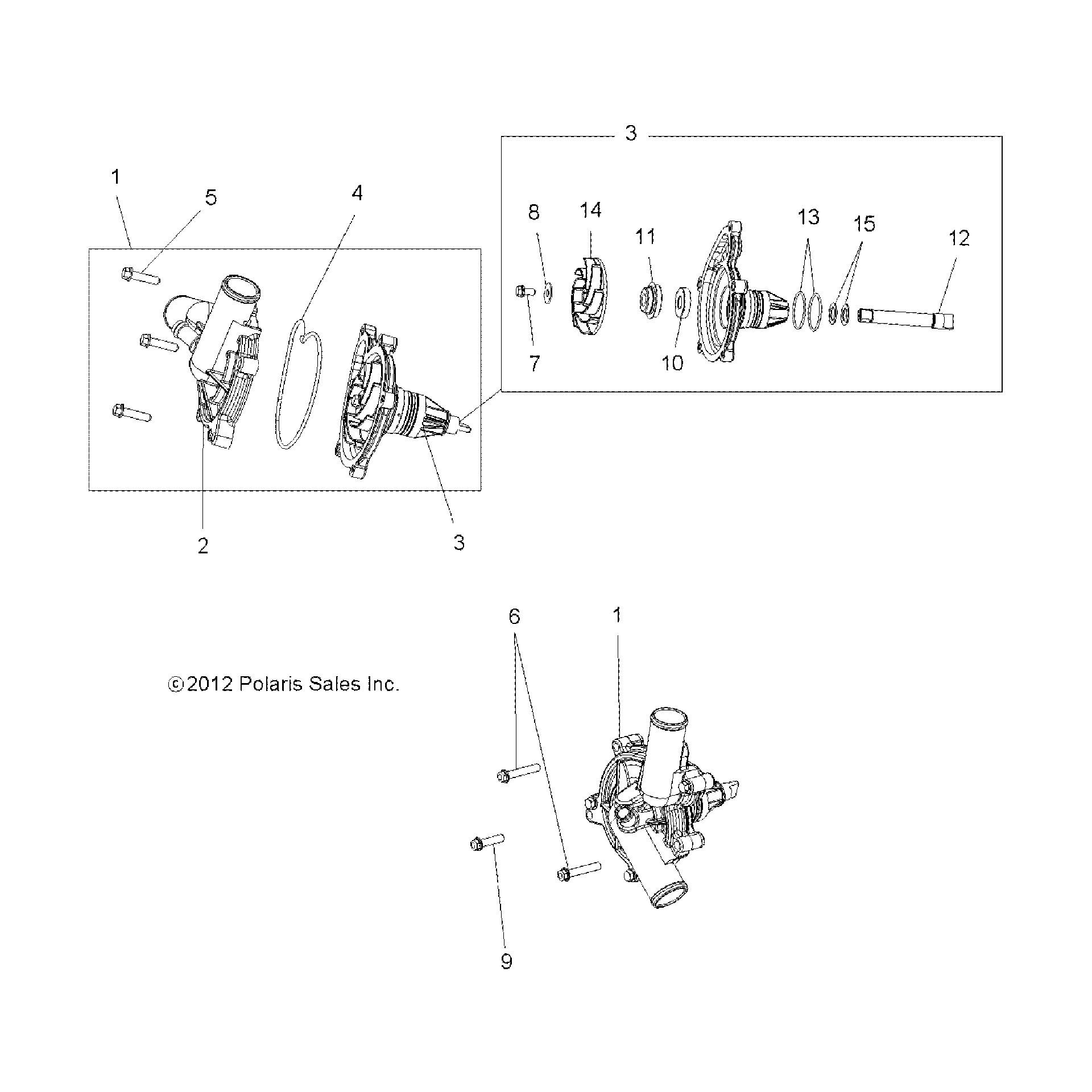 An Image of a Genuine Polaris Parts Schematic Diagram showing the schematic - ENGINE: COOLING WATERPUMP - 2016 POLARIS ACE 900 EFI EPS