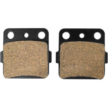 Heavy Duty Brake Pads by Epi: two rectangular ATV pads with black backing plates and three top holes, featuring brown sintered friction surfaces. Perfect OEM replacements for dependable stopping power.