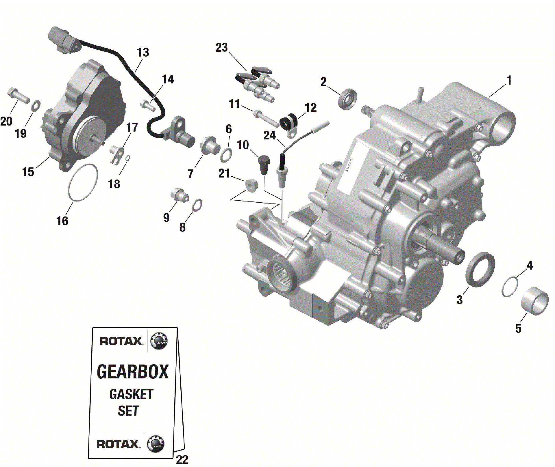 An Image of a Genuine Can-Am Parts Schematic Diagram showing the schematic - ROTAX - GEARBOX ASSY