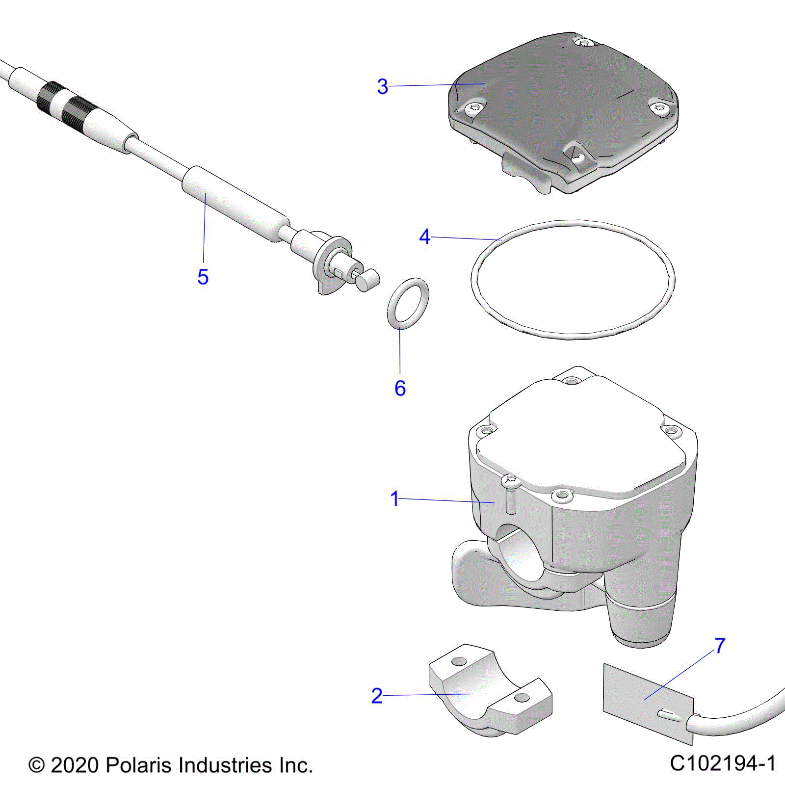 An Image of a Genuine Polaris Parts Schematic Diagram showing the schematic - STEERING: CONTROLS THROTTLE ASM. and CABLE - 2025 POLARIS SPORTSMAN TOURING 570