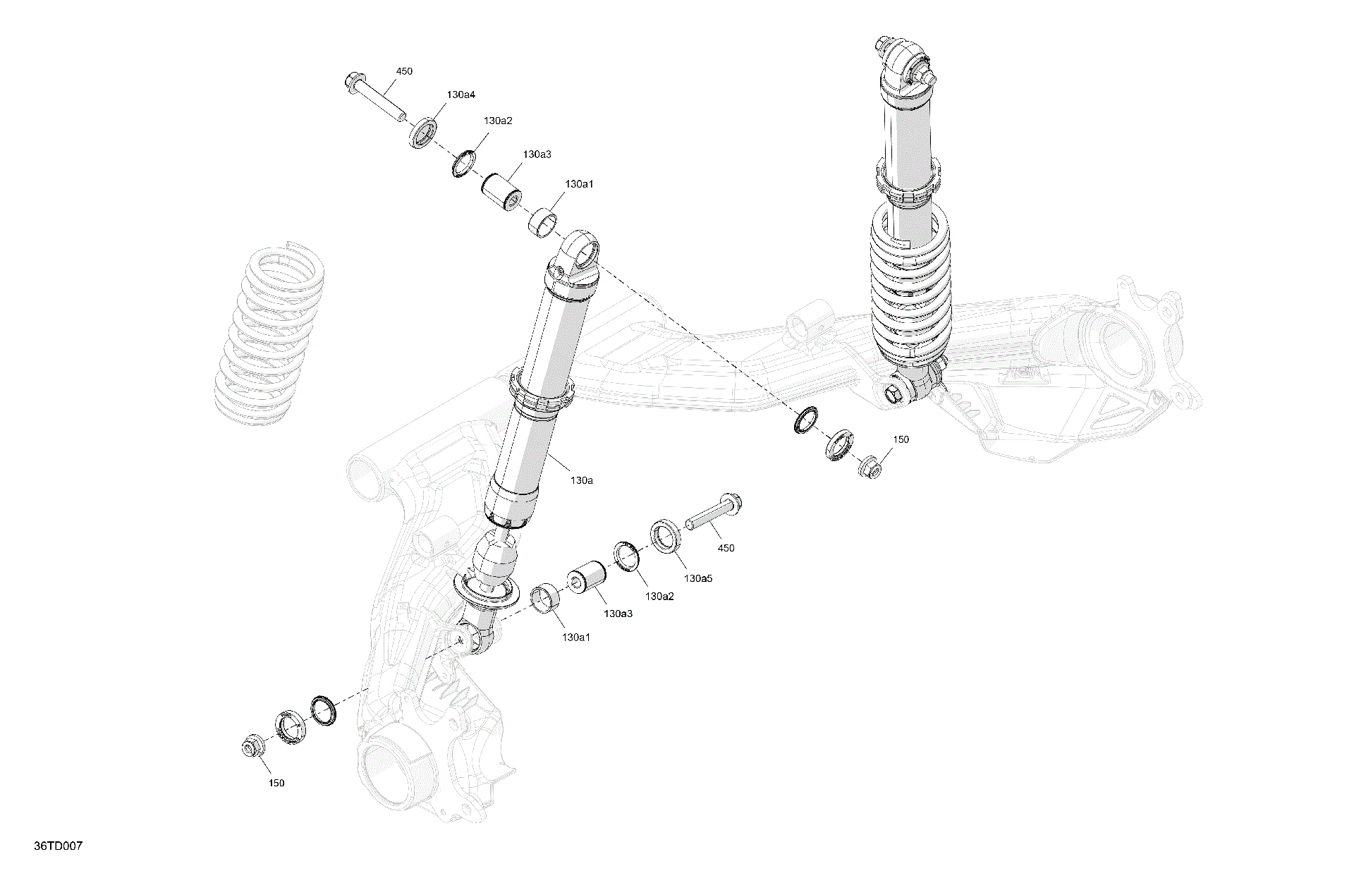 An Image of a Genuine Can-Am Parts Schematic Diagram showing the schematic - SUSPENSION - REAR SHOCKS