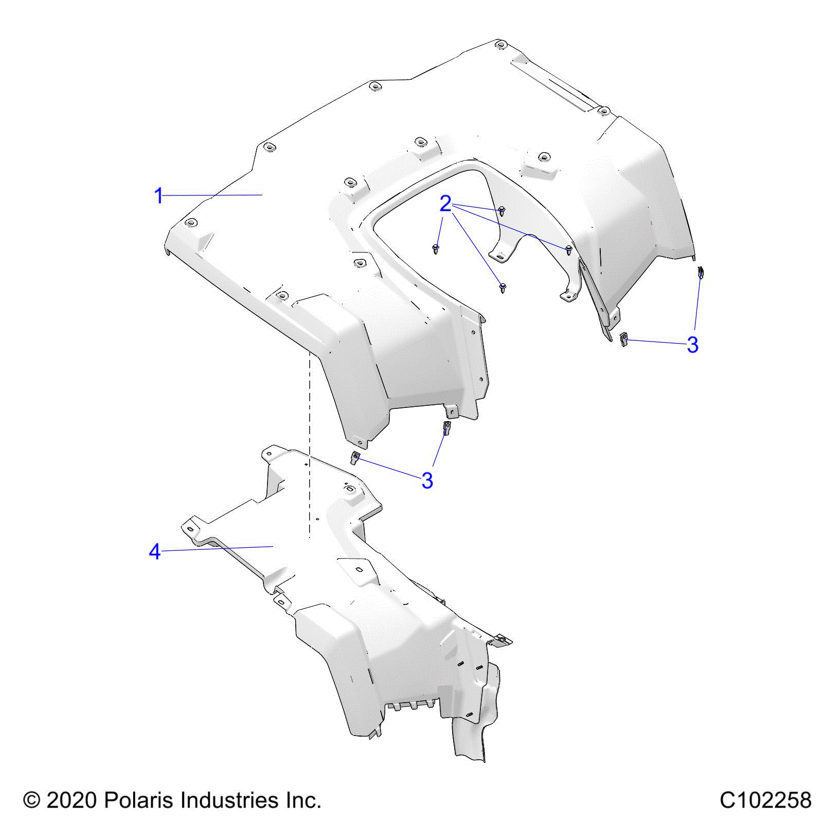 An Image of a Genuine Polaris Parts Schematic Diagram showing the schematic - BODY: REAR CAB - 2021 POLARIS SPORTSMAN TOURING 570 EPS