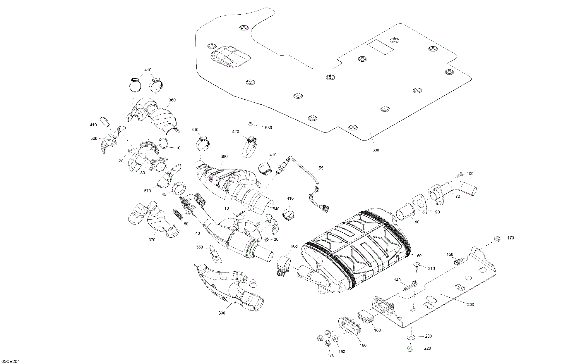 An Image of a Genuine Can-Am Parts Schematic Diagram showing the schematic - ENGINE - EXHAUST