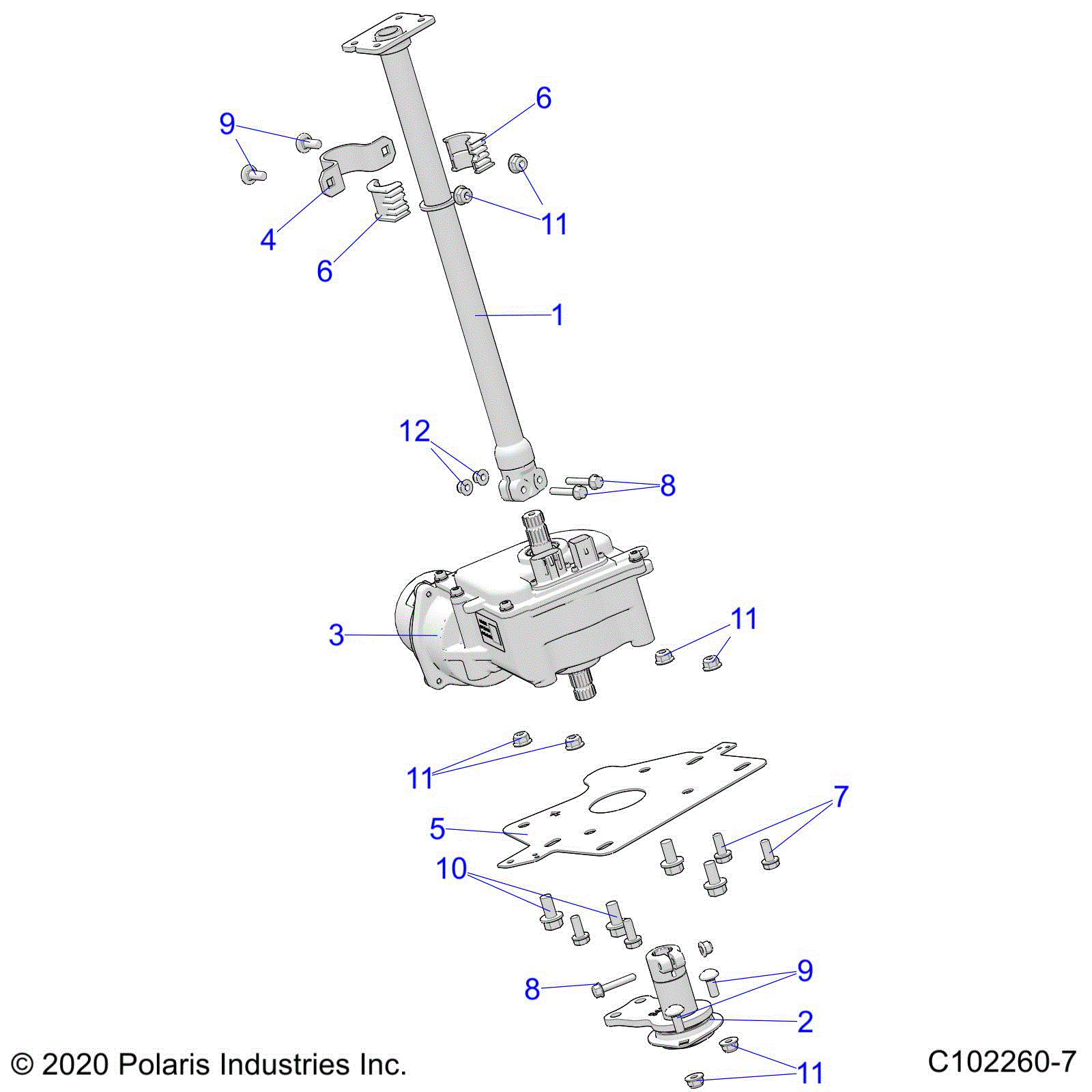 An Image of a Genuine Polaris Parts Schematic Diagram showing the schematic - STEERING: POST and EPS - 2025 POLARIS SPORTSMAN 570 HUNTER EDITION