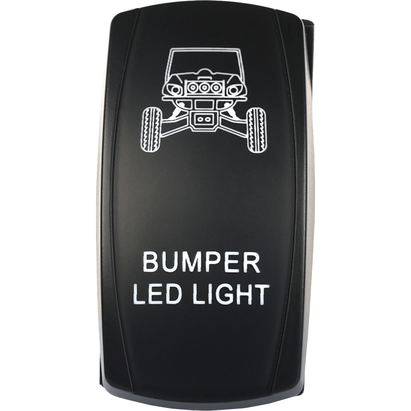 The Bumper Lights LED Switch Pro Backlit by Open Trail features a black rocker design, dual LEDs for high visibility, an off-road vehicle outline graphic, and BUMPER LED LIGHT text printed below the image.