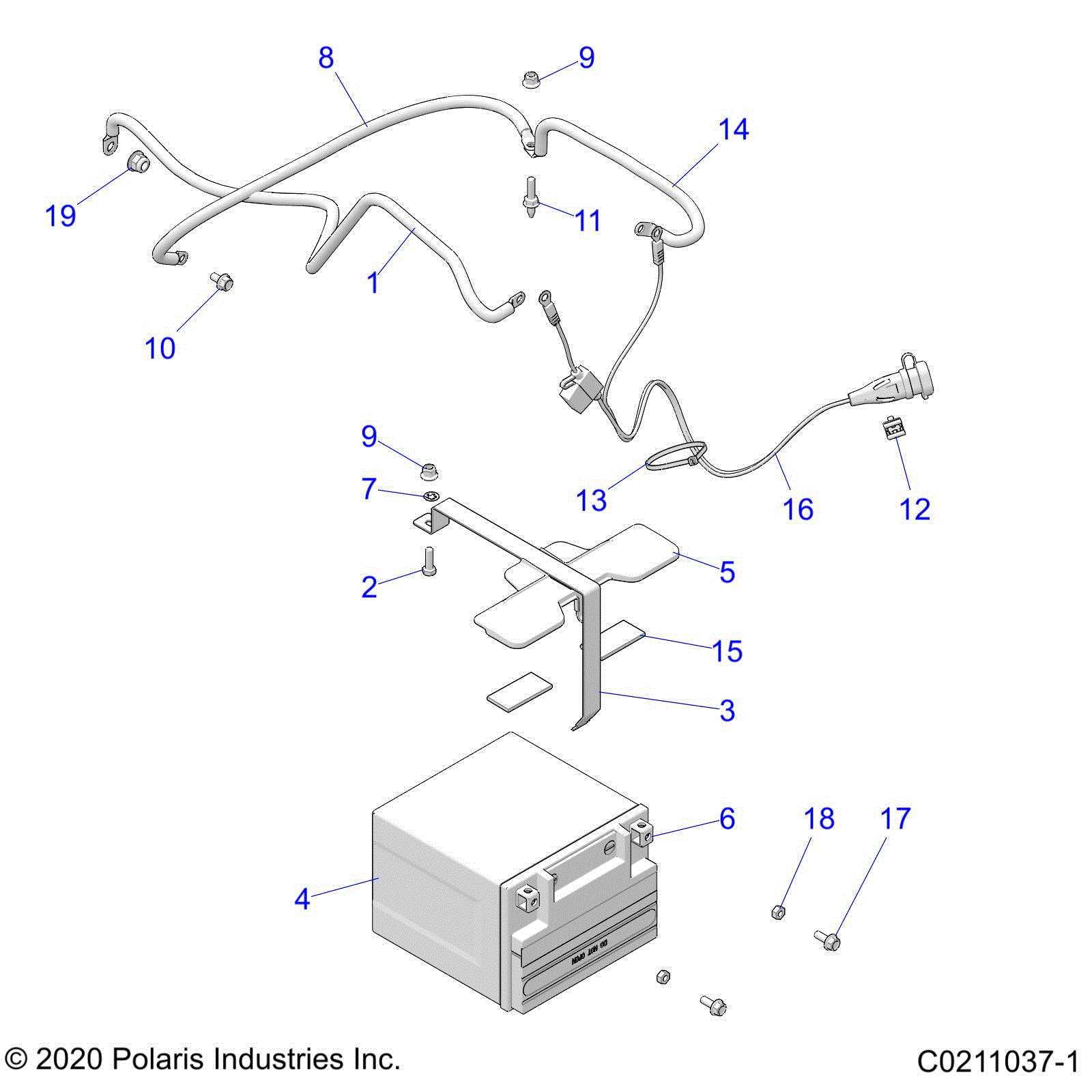 An Image of a Genuine Polaris Parts Schematic Diagram showing the schematic - ELECTRICAL: BATTERY - 2023 POLARIS SCRAMBLER 850 48"