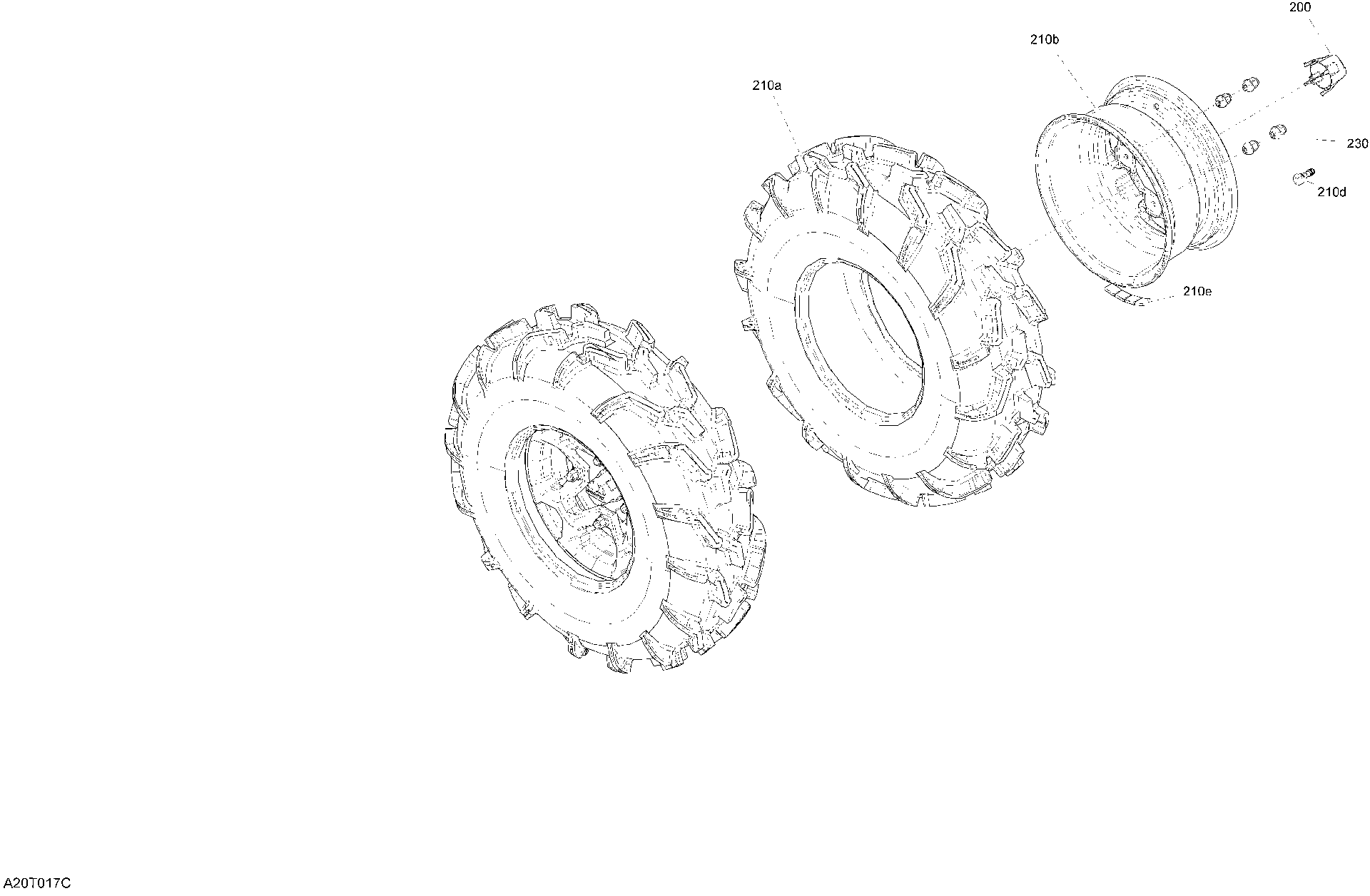 An Image of a Genuine Can-Am Parts Schematic Diagram showing the schematic - DRIVE - FRONT SECTION - WHEELS - MOSSY OAK EDITION