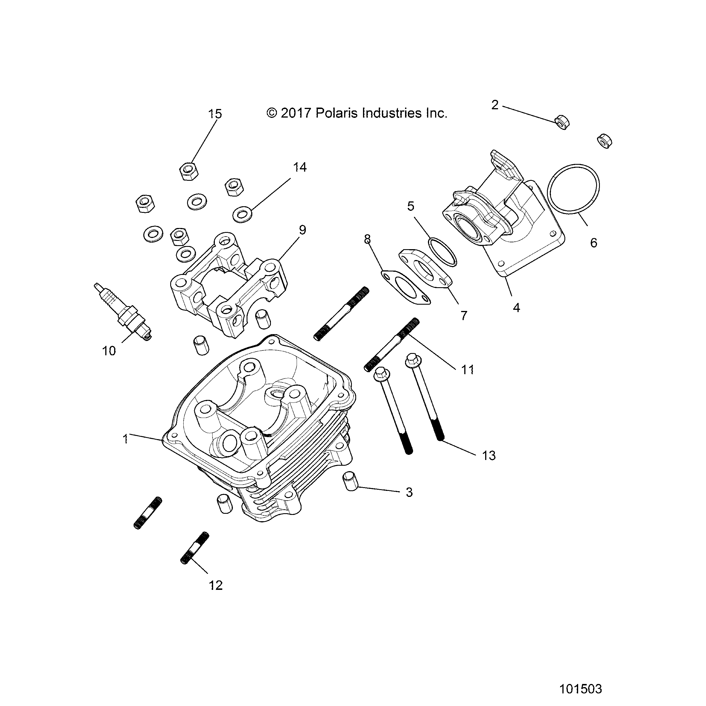 An Image of a Genuine Polaris Parts Schematic Diagram showing the schematic - ENGINE: CYLINDER HEAD ASM. - 2019 POLARIS ACE 150 EFI INDY