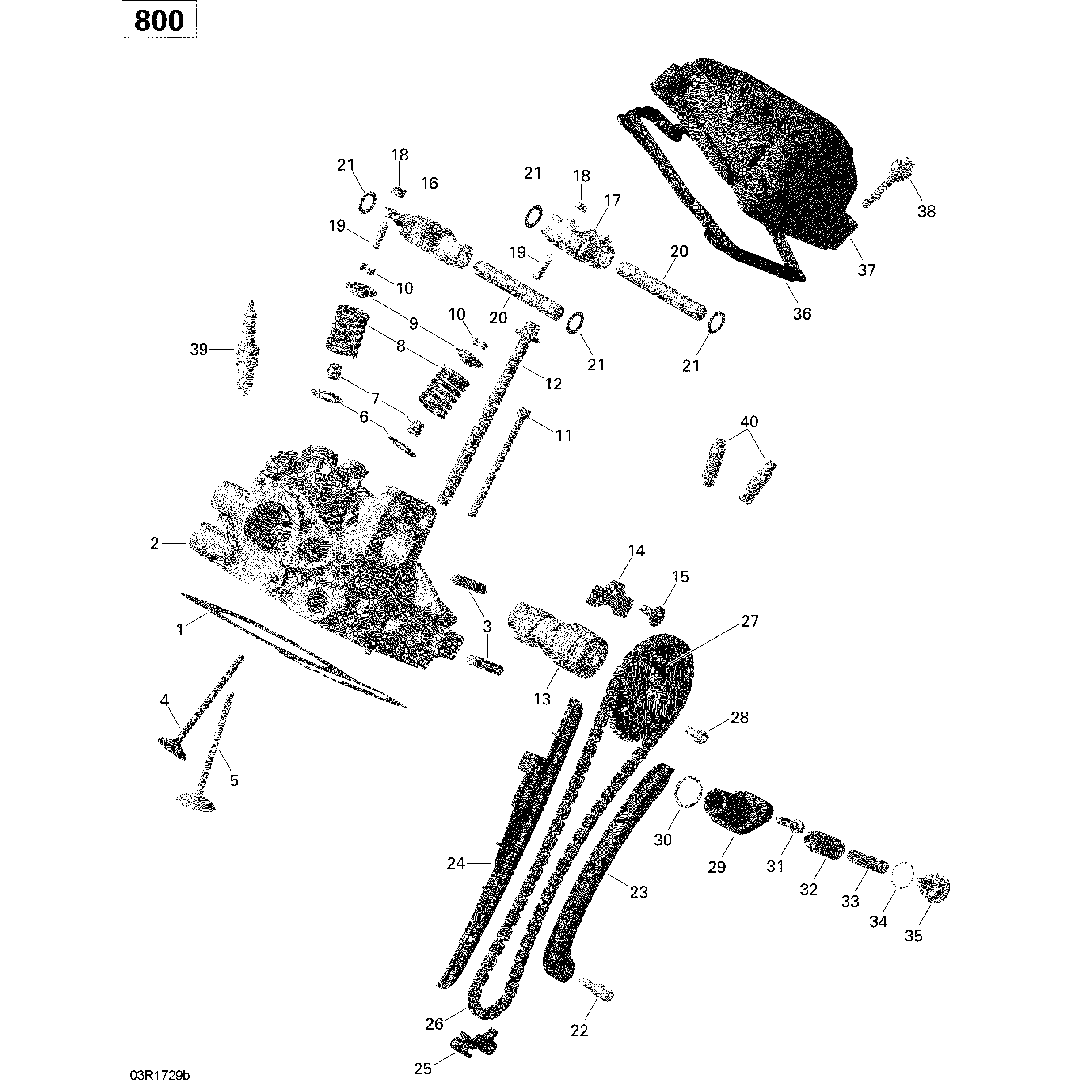 An Image of a Genuine Can-Am Parts Schematic Diagram showing the schematic - CYLINDER HEAD REAR - 800R EFI