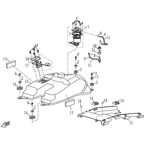 An Image of a genuine CFMOTO Parts Schematic Diagram showing the group - FUEL TANK (EFI) - 2015 CFMOTO CFORCE 500 SWB