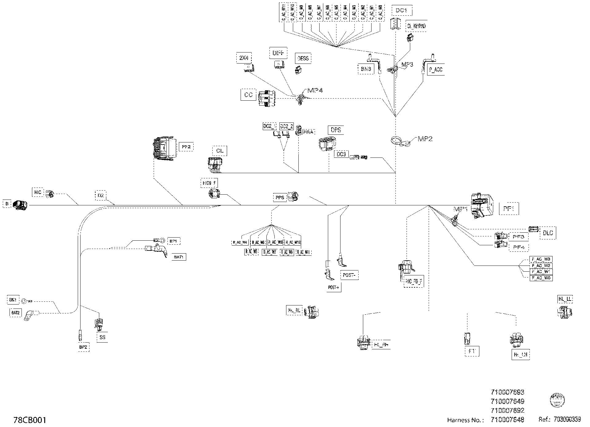 An Image of a Genuine Can-Am Parts Schematic Diagram showing the schematic - ELECTRIC - MAIN HARNESS - 710007648