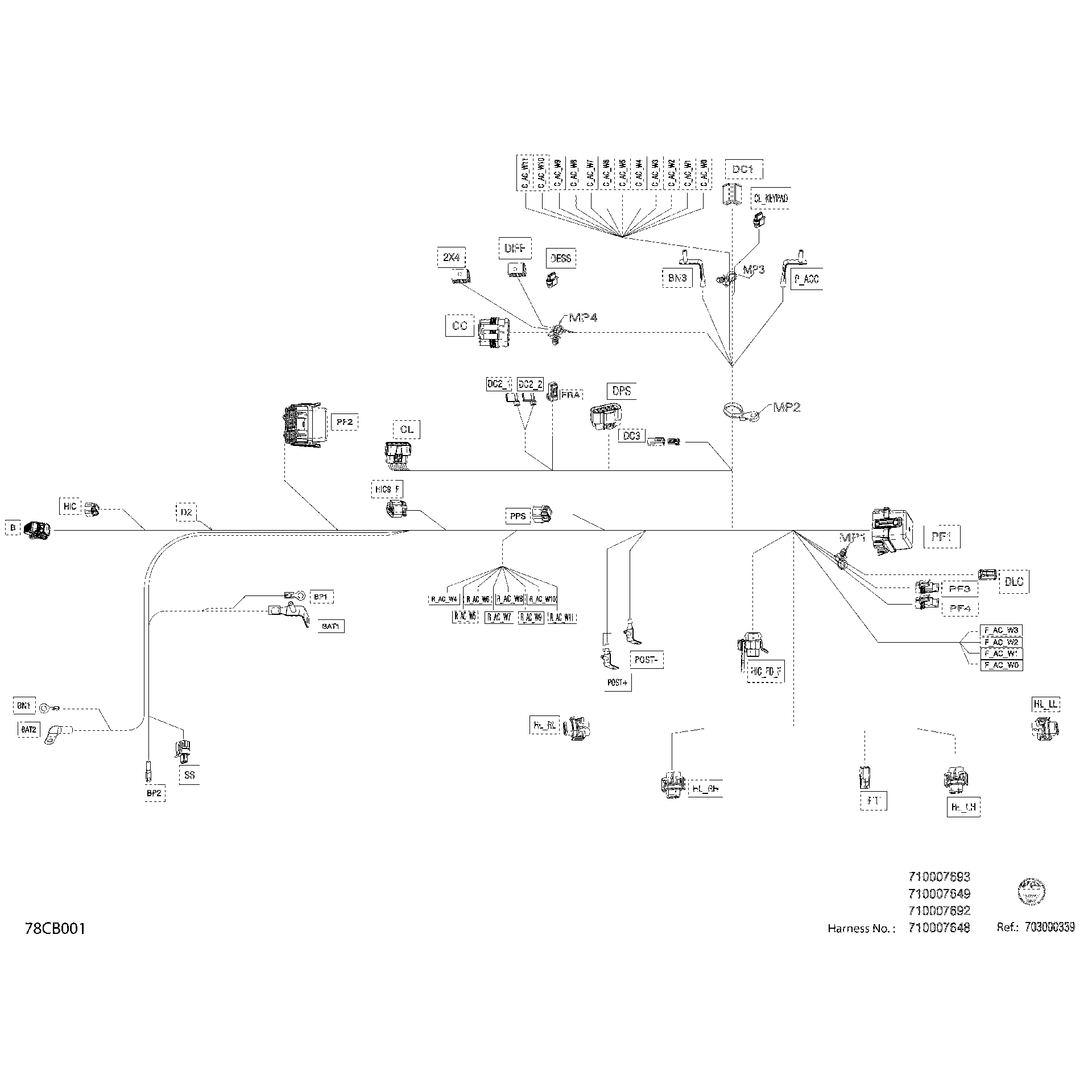 An Image of a Genuine Can-Am Parts Schematic Diagram showing the schematic - ELECTRIC - MAIN HARNESS - 710007692