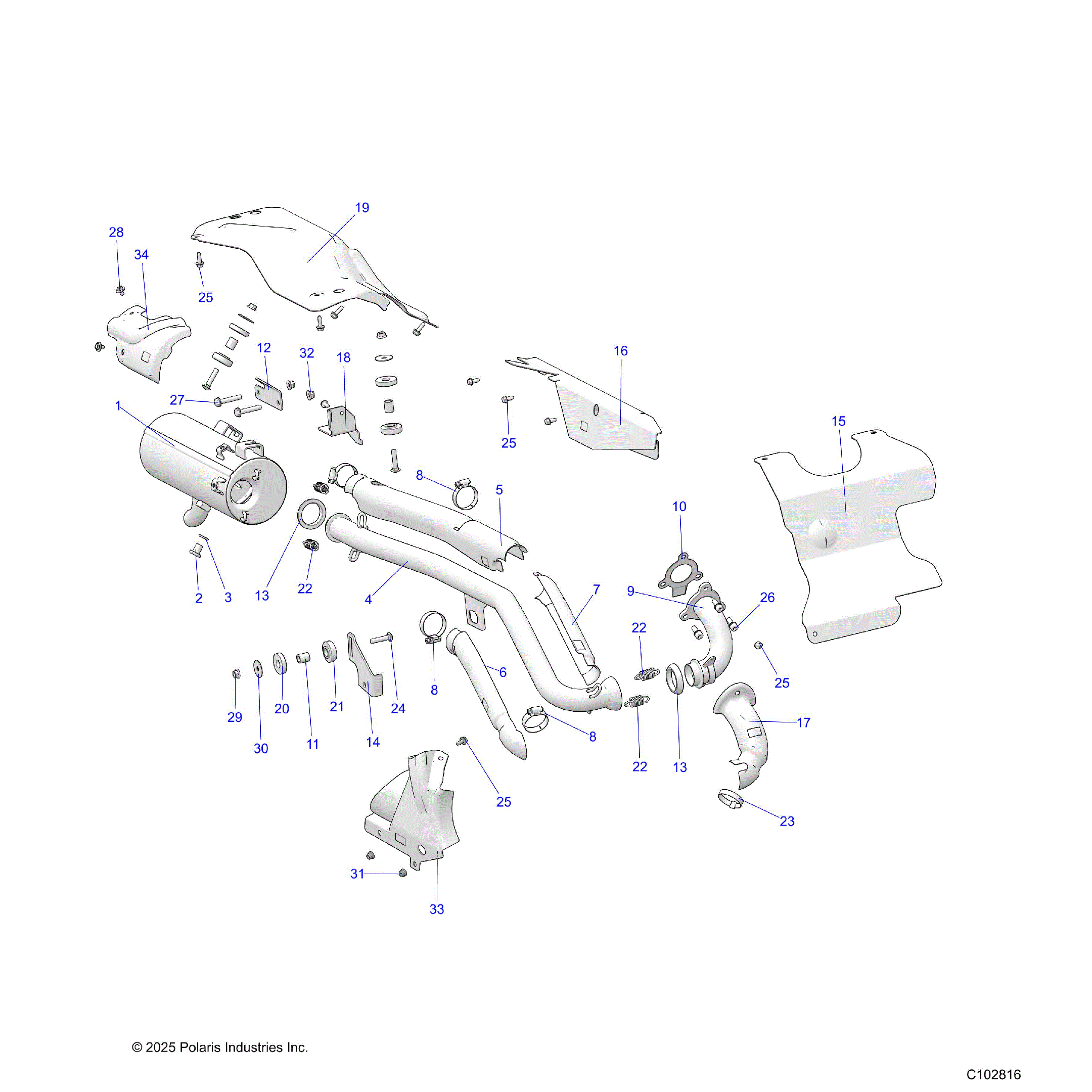 An Image of a Genuine Polaris Parts Schematic Diagram showing the schematic - ENGINE: EXHAUST - 2026 POLARIS SPORTSMAN 450 EPS 50S