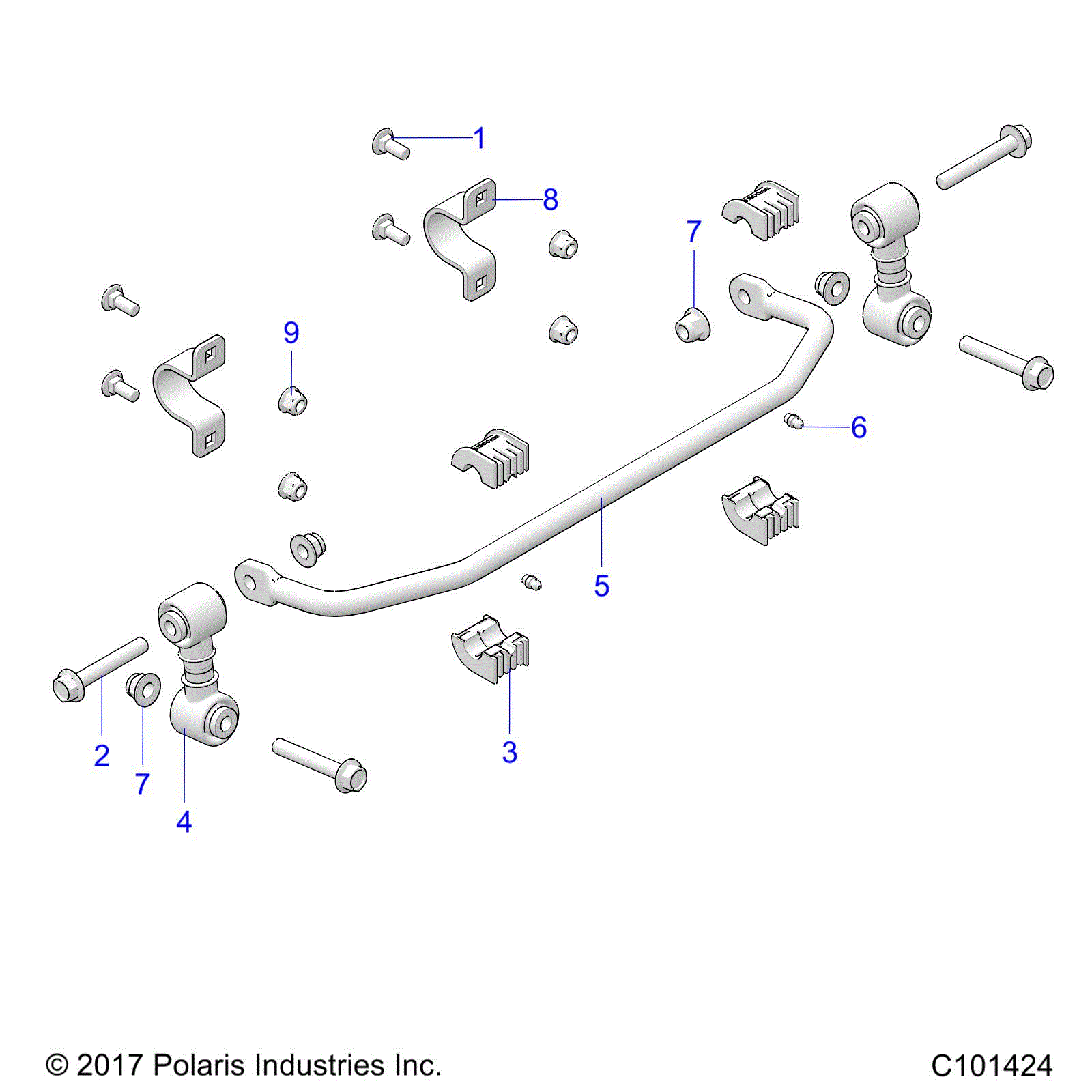 An Image of a Genuine Polaris Parts Schematic Diagram showing the schematic - SUSPENSION: STABILIZER BAR FRONT - 2019 POLARIS ACE 150 EFI INDY