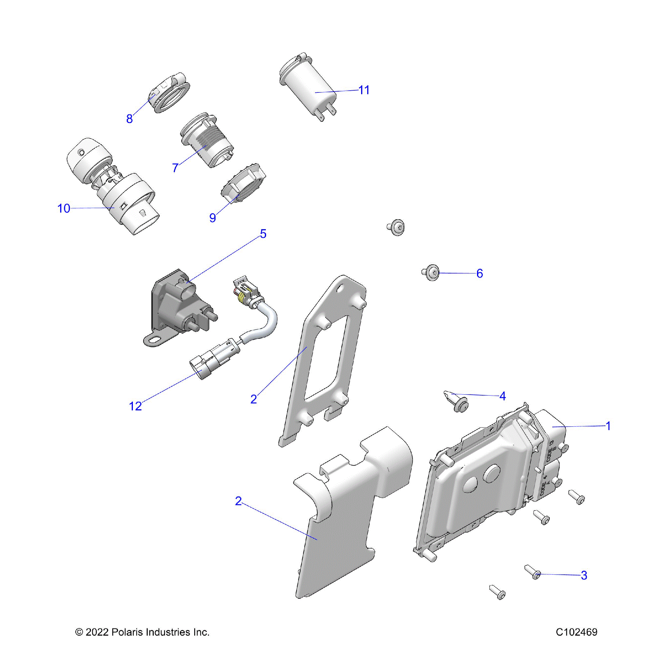 An Image of a Genuine Polaris Parts Schematic Diagram showing the schematic - ELECTRICAL: SWITCHES SENSORS and ECM - 2024 POLARIS SPORTSMAN 570 PREMIUM