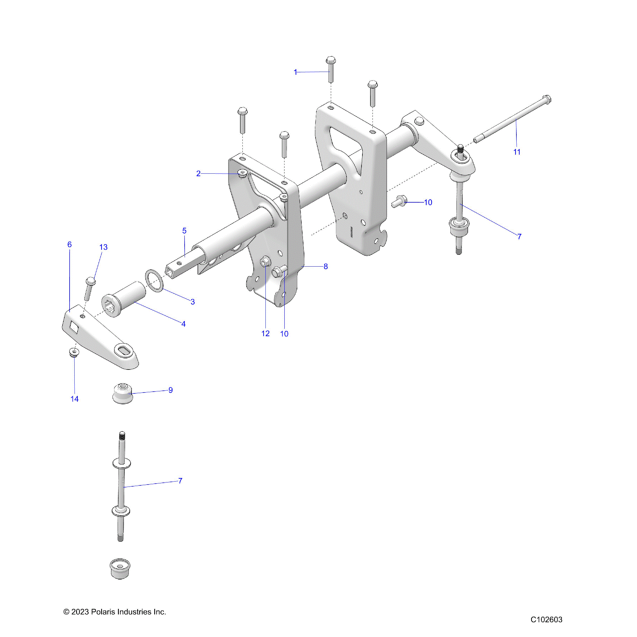 An Image of a Genuine Polaris Parts Schematic Diagram showing the schematic - SUSPENSION: TORSION BAR - 2026 POLARIS SPORTSMAN TOURING 570