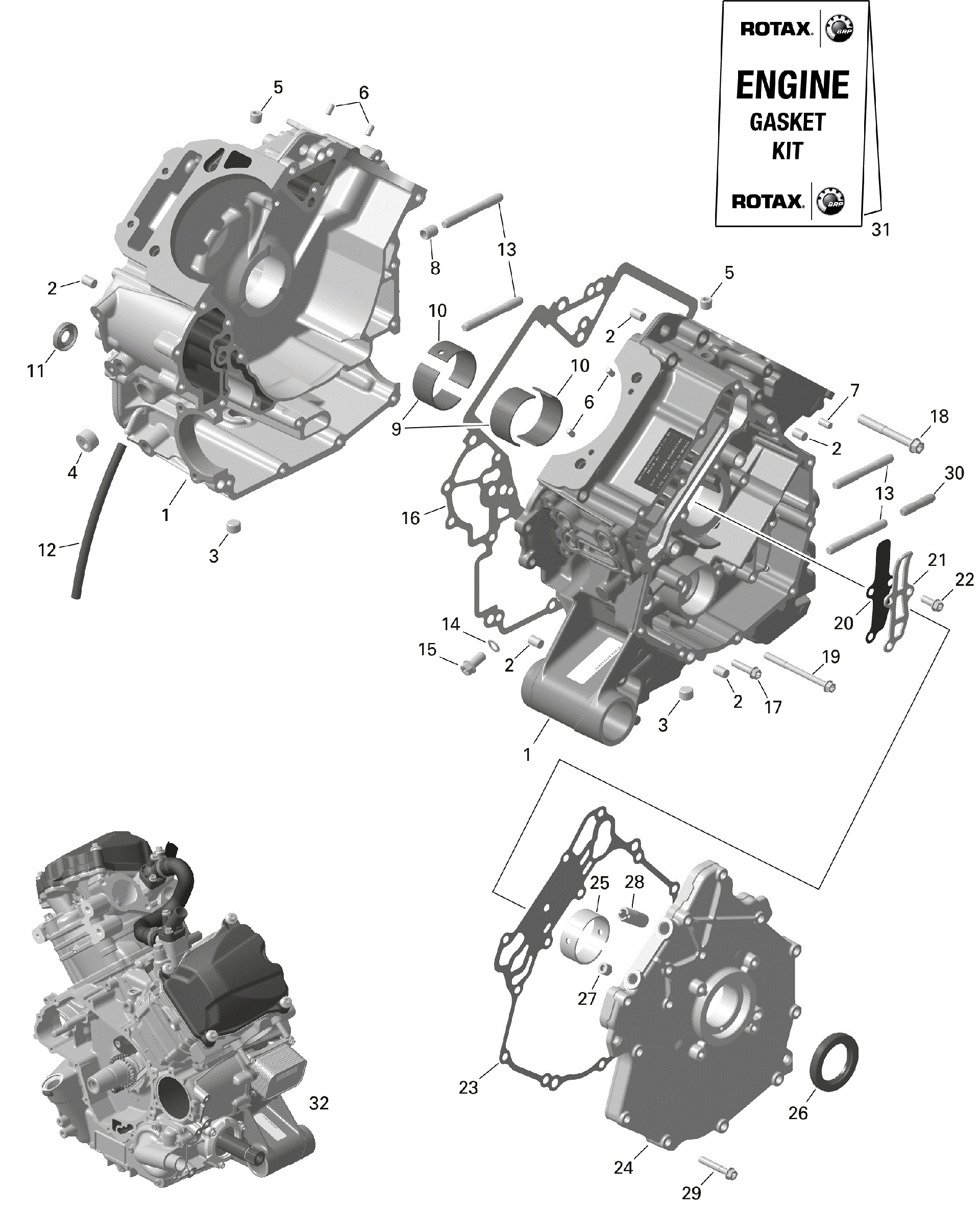 An Image of a Genuine Can-Am Parts Schematic Diagram showing the schematic - ROTAX - CRANKCASE