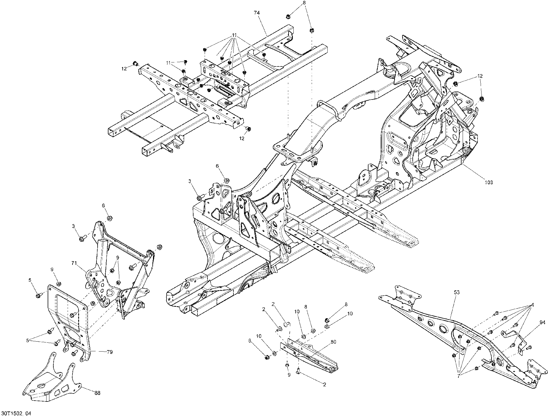 An Image of a Genuine Can-Am Parts Schematic Diagram showing the schematic - FRAME _30T1502