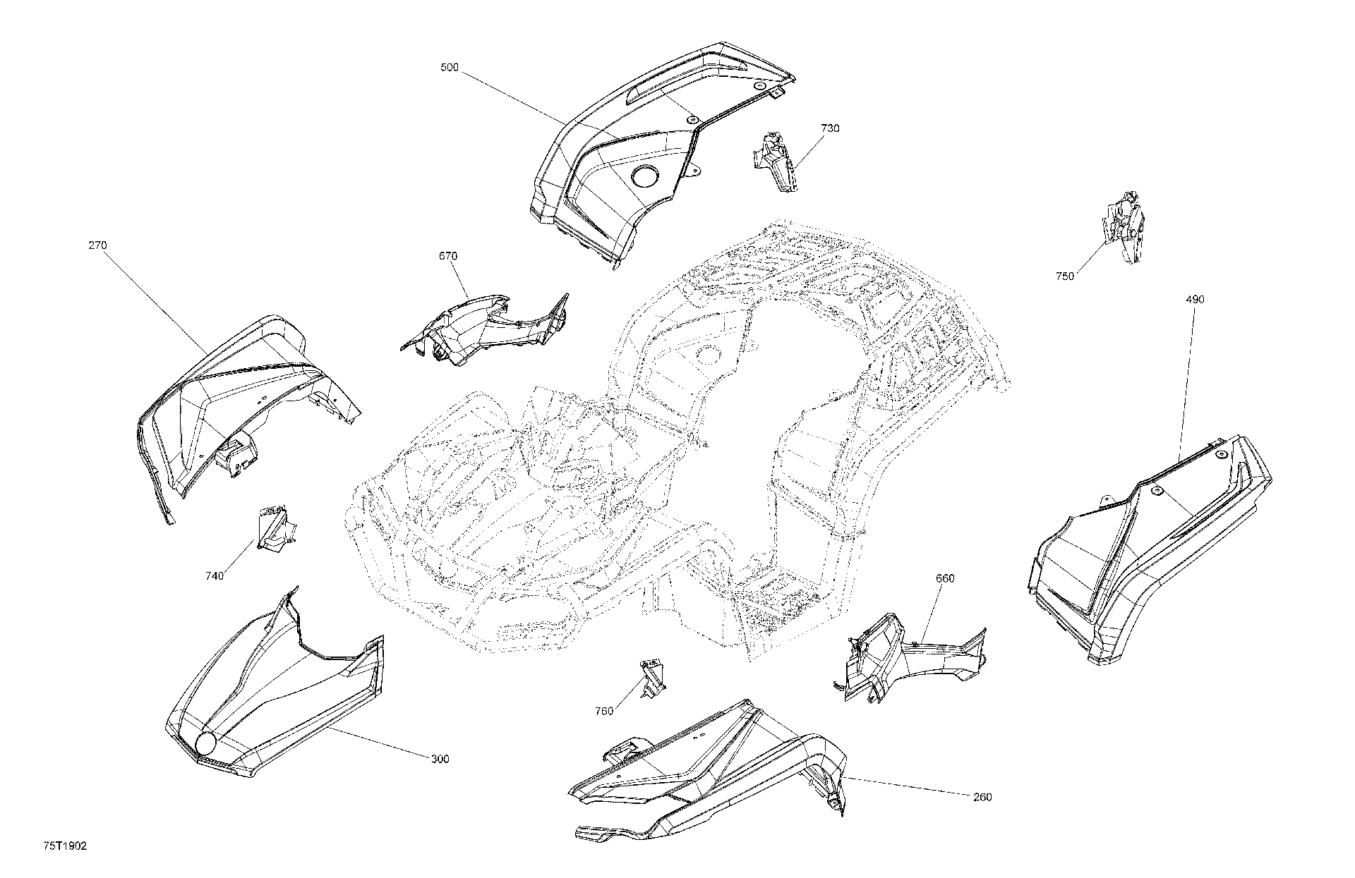 An Image of a Genuine Can-Am Parts Schematic Diagram showing the schematic - FENDER AND CENTRAL PANEL KIT - PACKAGE NORTH EDITION