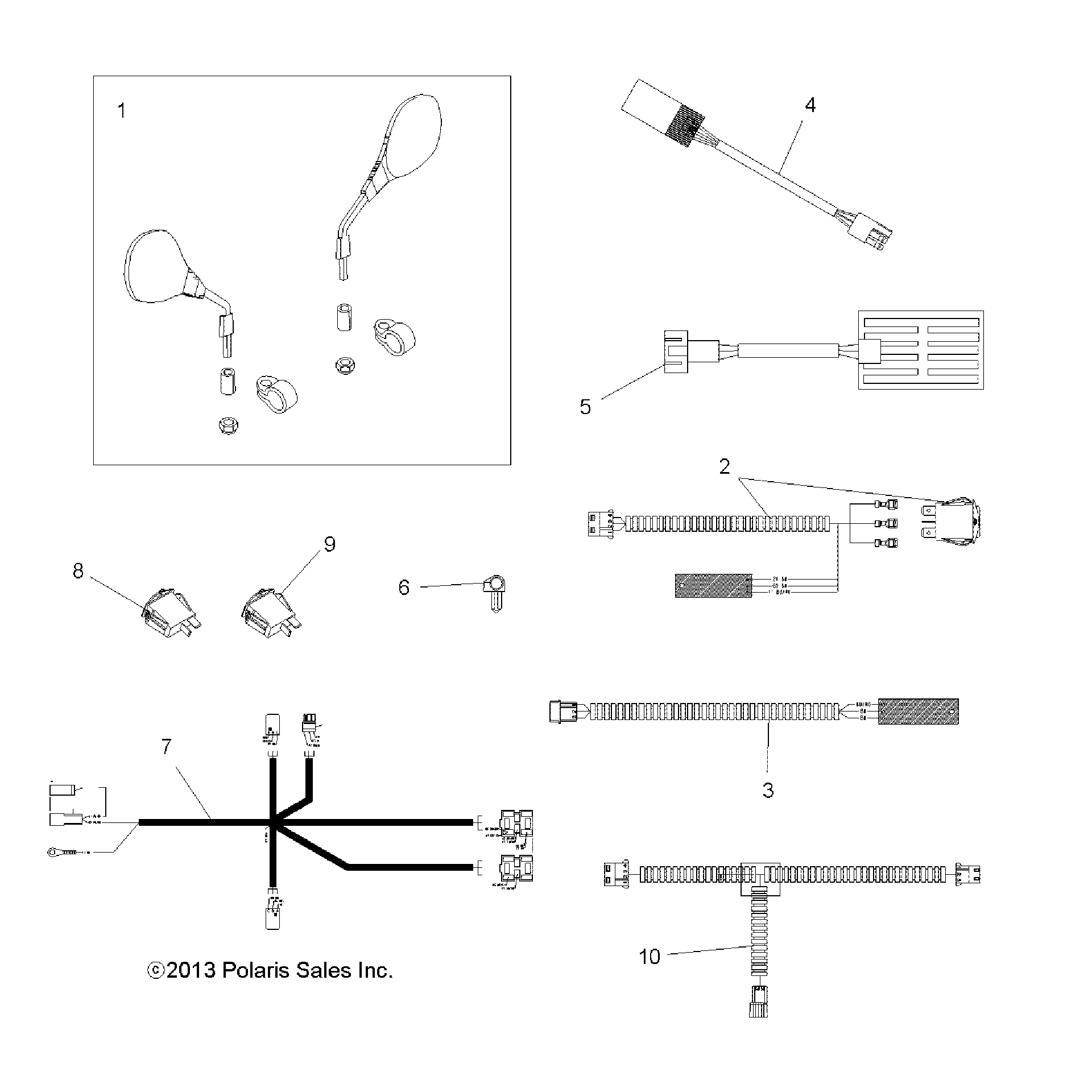 An Image of a Genuine Polaris Parts Schematic Diagram showing the schematic - BODY: MIRRORS and HANDWARMERS - 2015 POLARIS SPORTSMAN TOURING 1000
