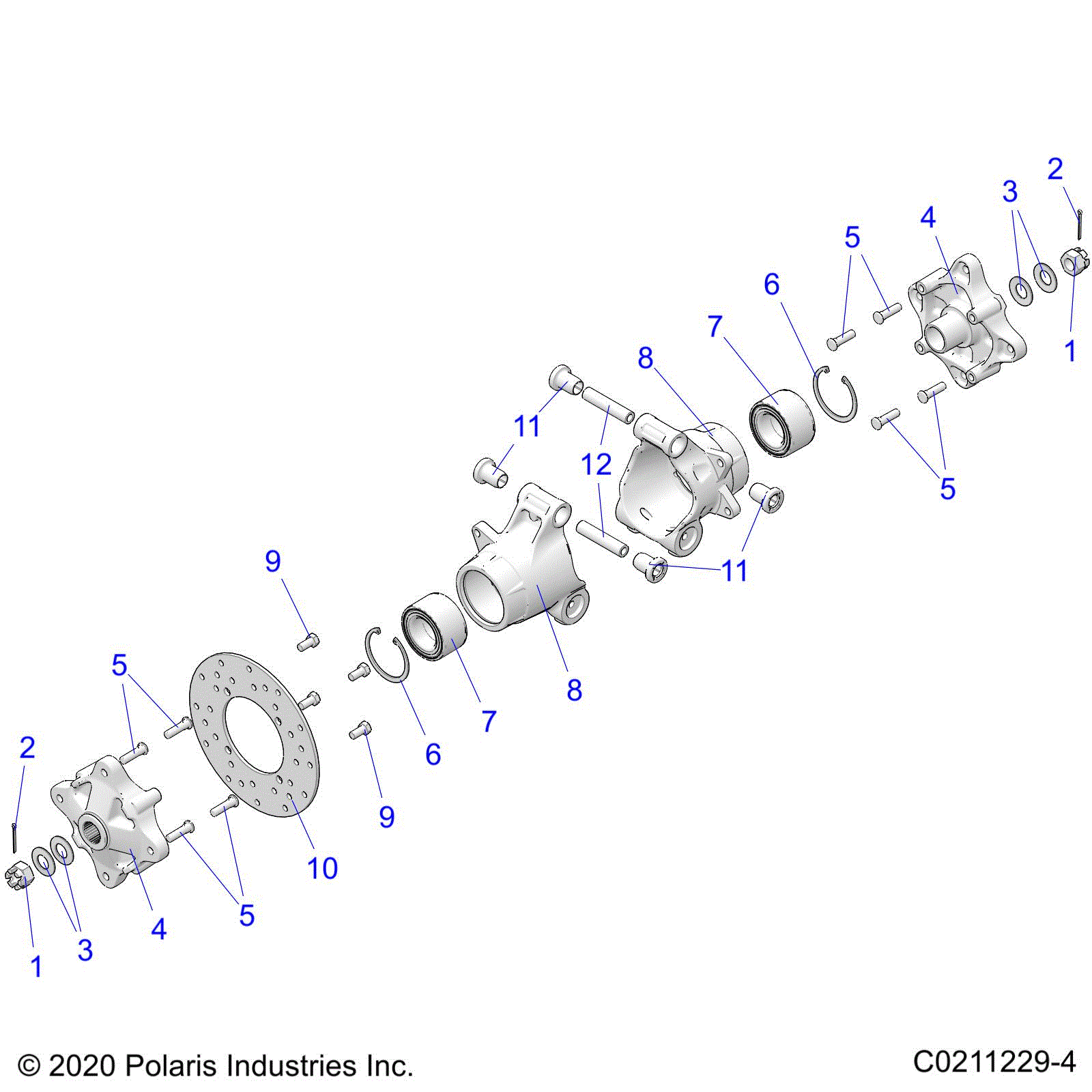 An Image of a Genuine Polaris Parts Schematic Diagram showing the schematic - SUSPENSION: REAR HUBS CARRIER and BRAKE DISC - 2026 POLARIS SPORTSMAN TOURING 570