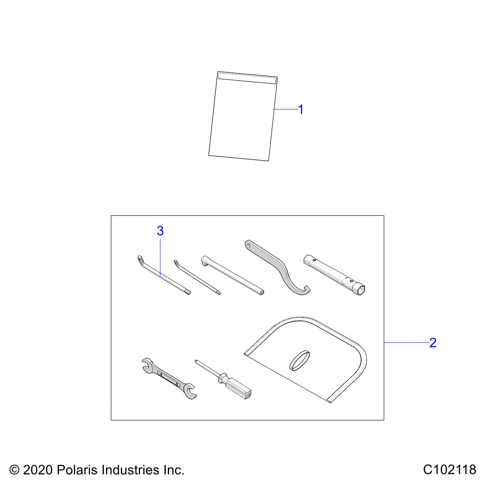 An Image of a Genuine Polaris Parts Schematic Diagram showing the schematic - REFERENCE: TOOLS AND OWNERS MANUAL - 2022 POLARIS OUTLAW 70