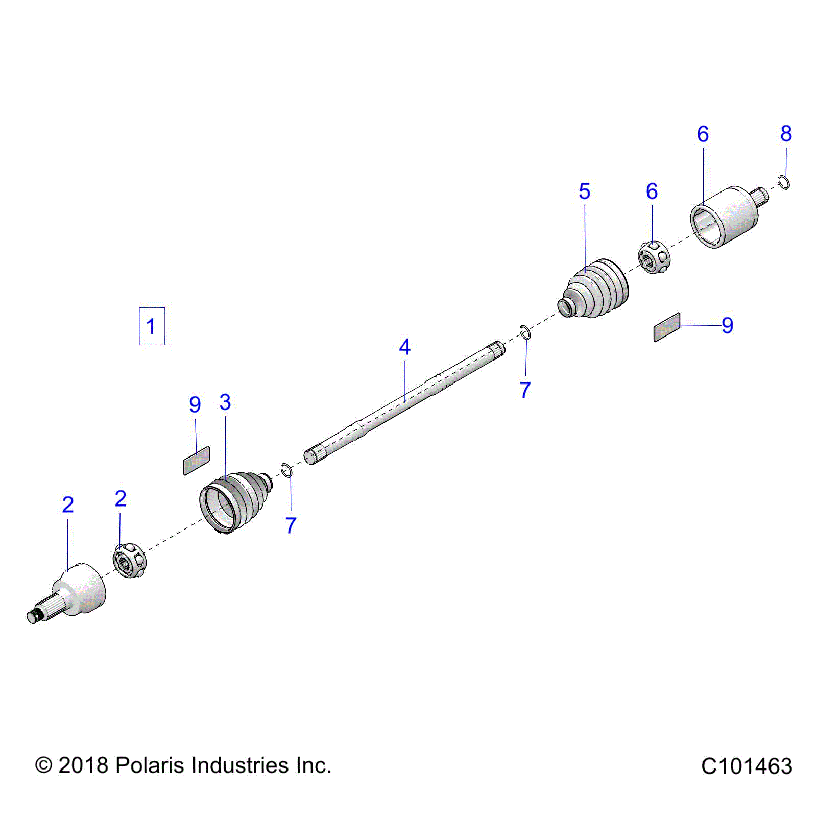 An Image of a Genuine Polaris Parts Schematic Diagram showing the schematic - DRIVE TRAIN: DRIVE SHAFT FRONT - 2019 POLARIS SPORTSMAN 850 SP 48