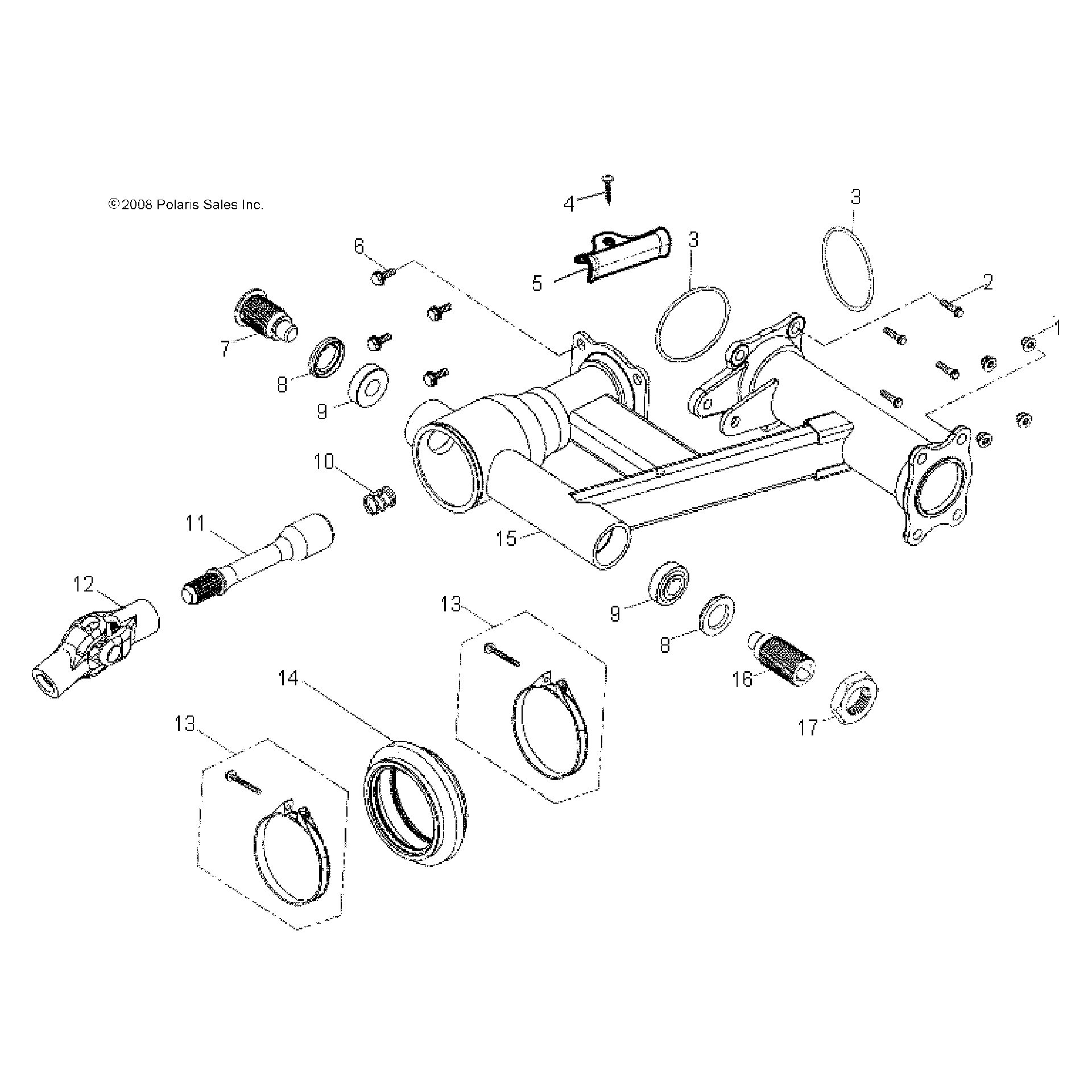 An Image of a Genuine Polaris Parts Schematic Diagram showing the schematic - CHASSIS: REAR SWING ARM - 2025 POLARIS PHOENIX 200