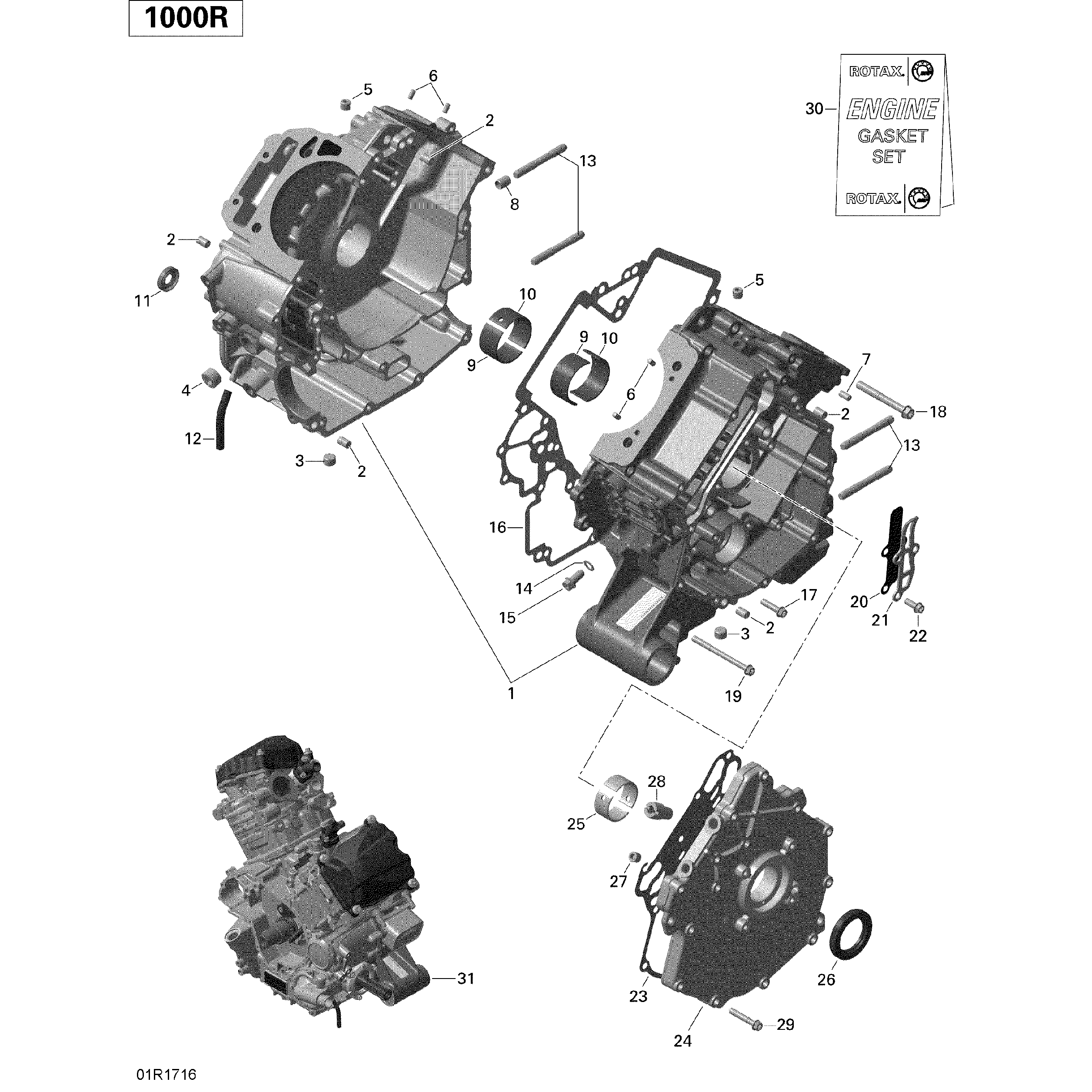 An Image of a Genuine Can-Am Parts Schematic Diagram showing the schematic - CRANKCASE - 1000R