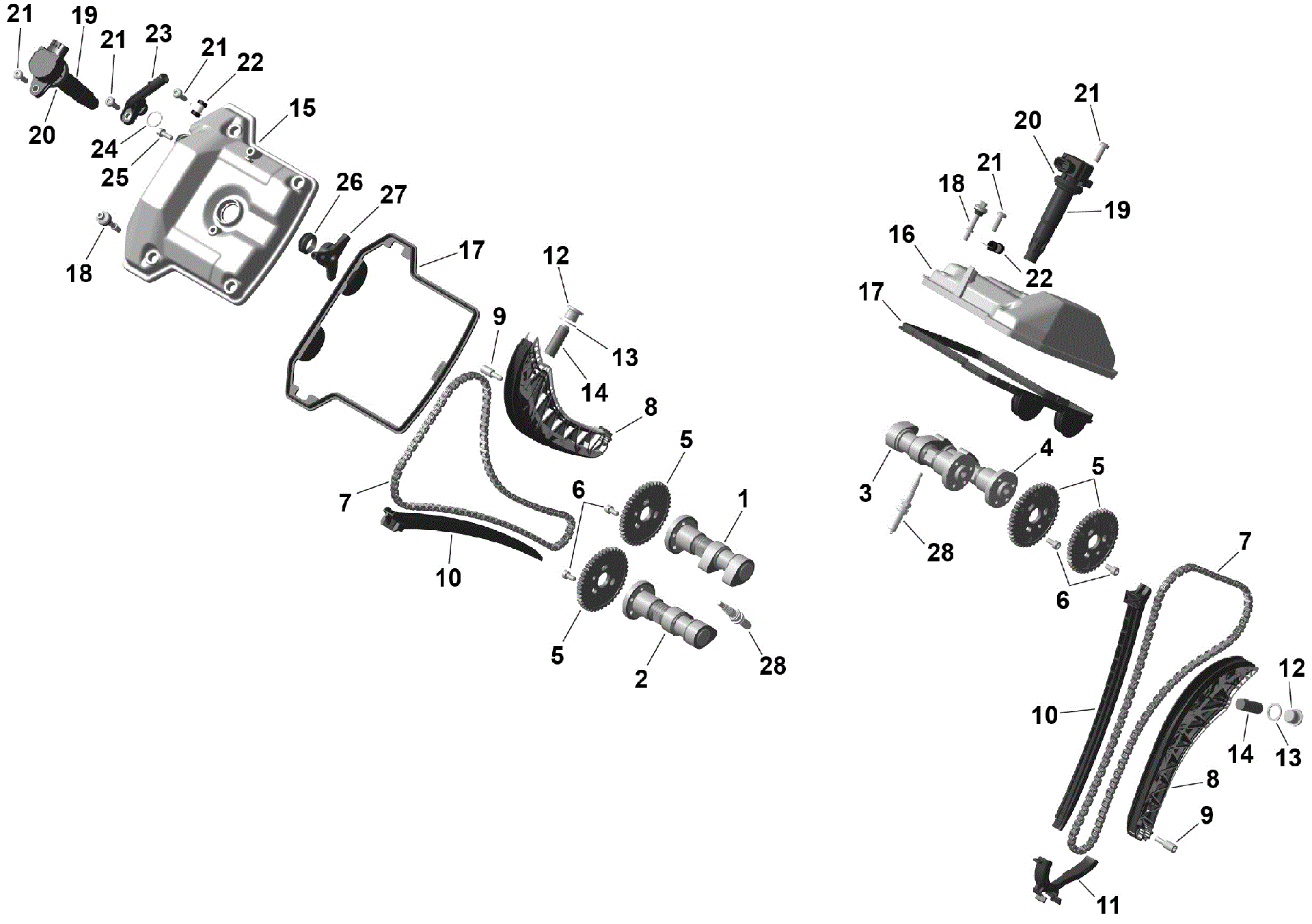 An Image of a Genuine Can-Am Parts Schematic Diagram showing the schematic - ROTAX - VALVE TRAIN