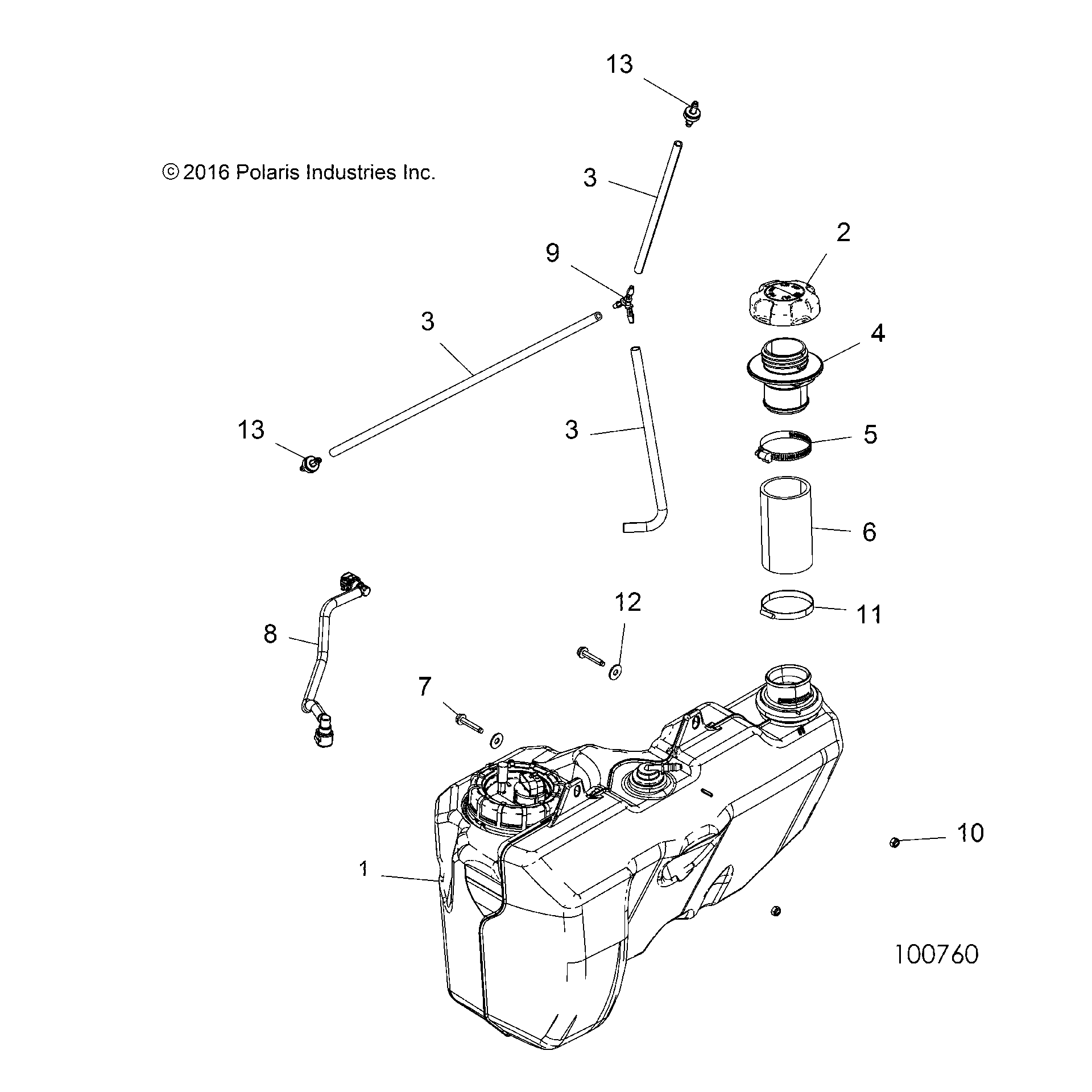 An Image of a Genuine Polaris Parts Schematic Diagram showing the schematic - BODY: FUEL TANK - 2018 POLARIS SPORTSMAN 850 SP