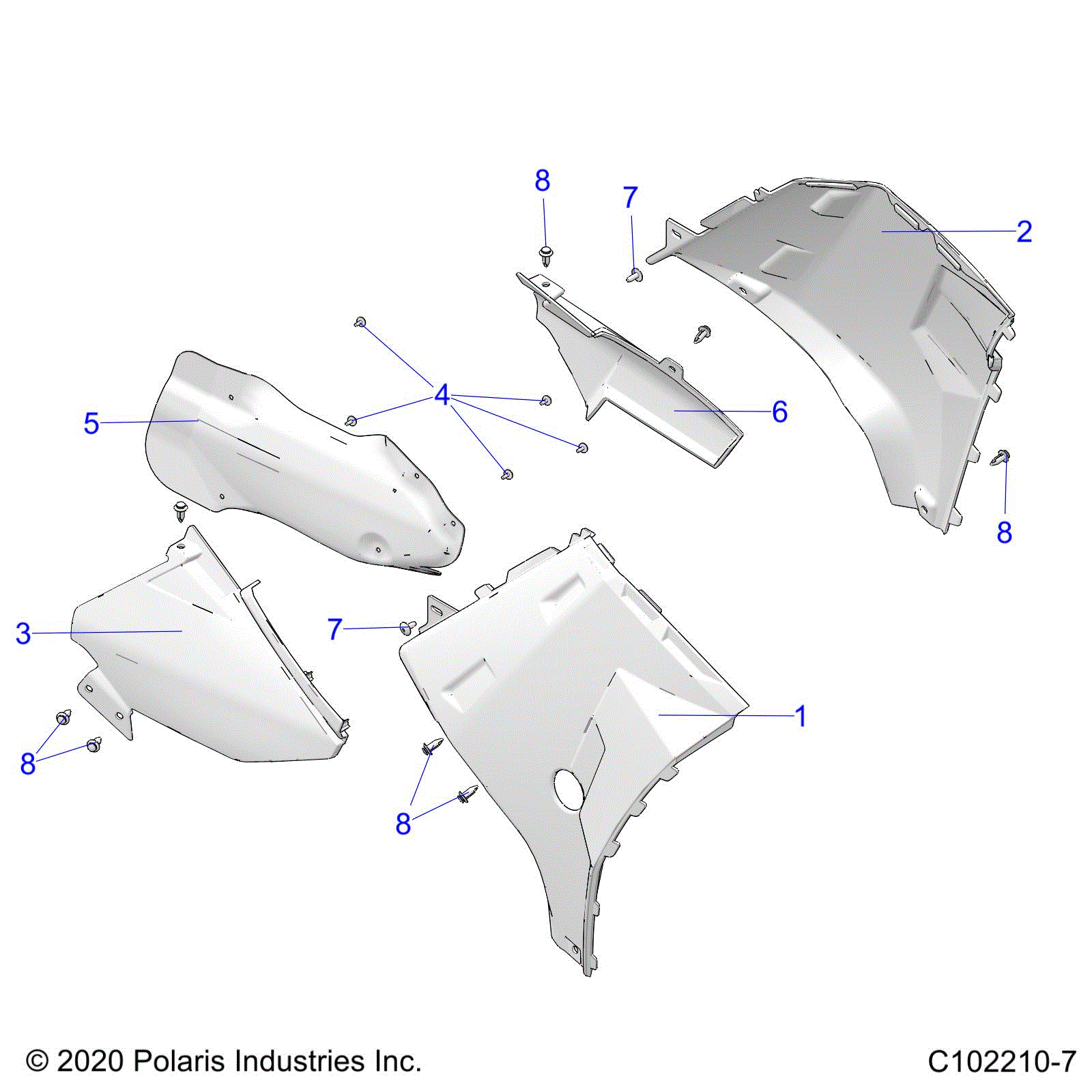 An Image of a Genuine Polaris Parts Schematic Diagram showing the schematic - BODY: SIDE PANELS - 2024 POLARIS SPORTSMAN 850 HIGH LIFTER