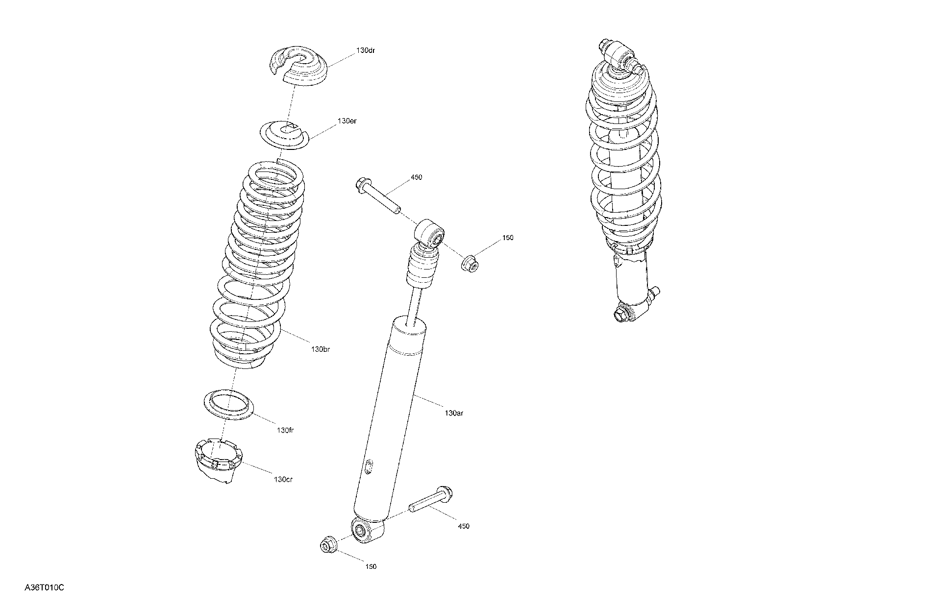 An Image of a Genuine Can-Am Parts Schematic Diagram showing the schematic - SUSPENSION - REAR SHOCKS