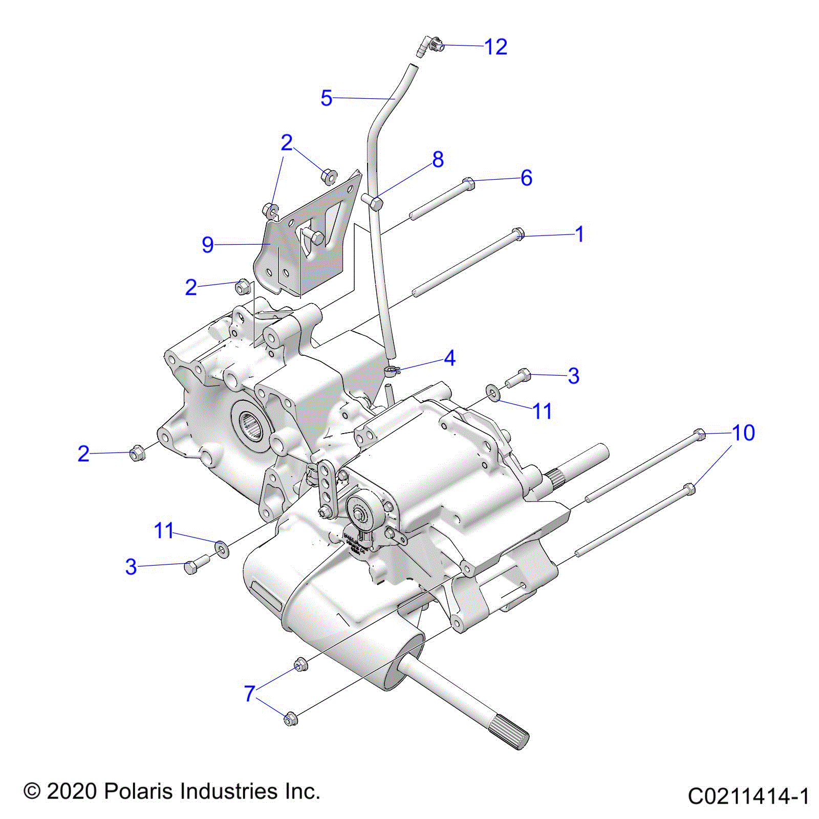 An Image of a Genuine Polaris Parts Schematic Diagram showing the schematic - DRIVE TRAIN: MAIN GEARCASE MOUNTING - 2021 POLARIS SPORTSMAN 570 SP TRAIL