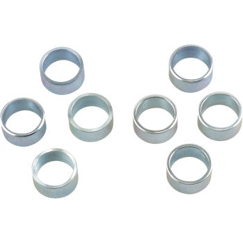 Eight small, round Clutch Roller Weights by Epi, silver-plated for strength, are evenly spaced on a white background.