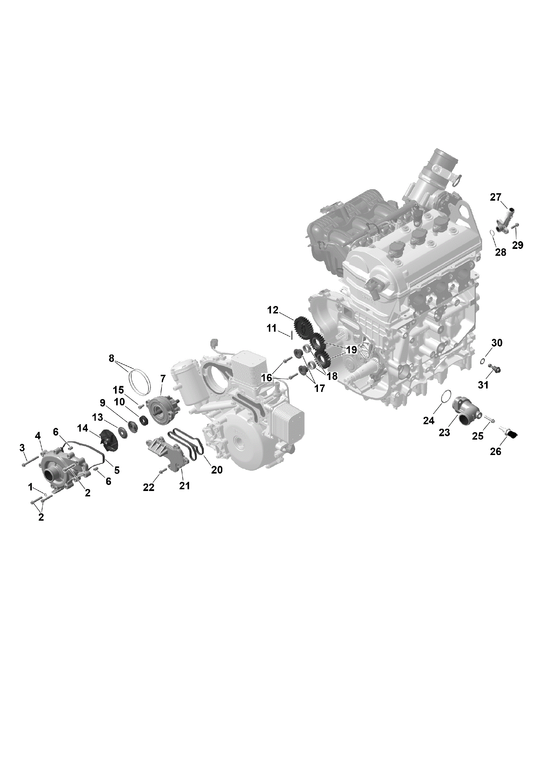 An Image of a Genuine Can-Am Parts Schematic Diagram showing the schematic - ROTAX - ENGINE COOLING