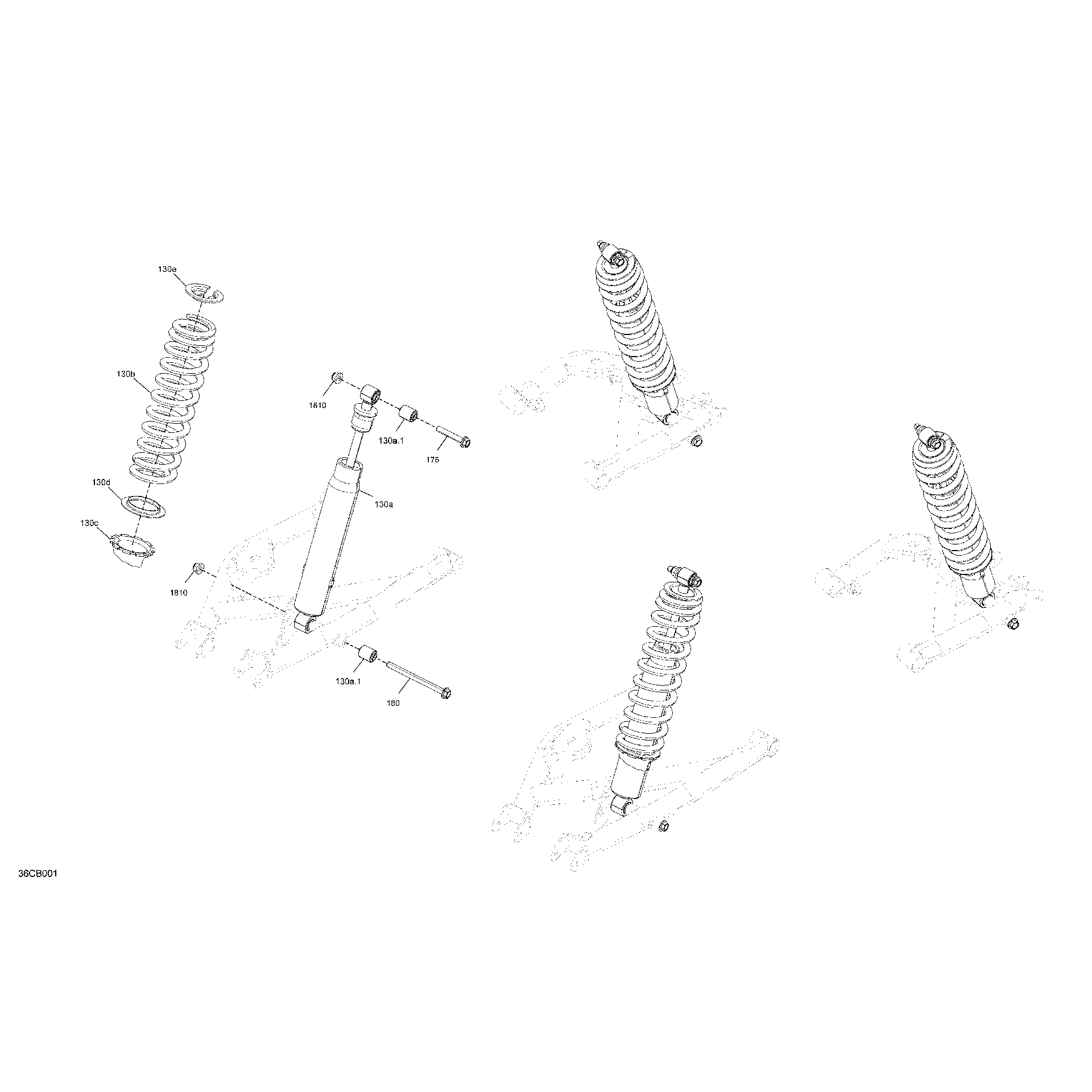 An Image of a Genuine Can-Am Parts Schematic Diagram showing the schematic - SUSPENSION - REAR SHOCKS