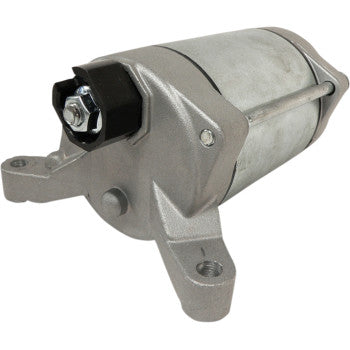 The Starter Motor by Parts Unlimited, featuring a silver and black insulated armature and two mounting brackets, is shown angled on a plain white background.