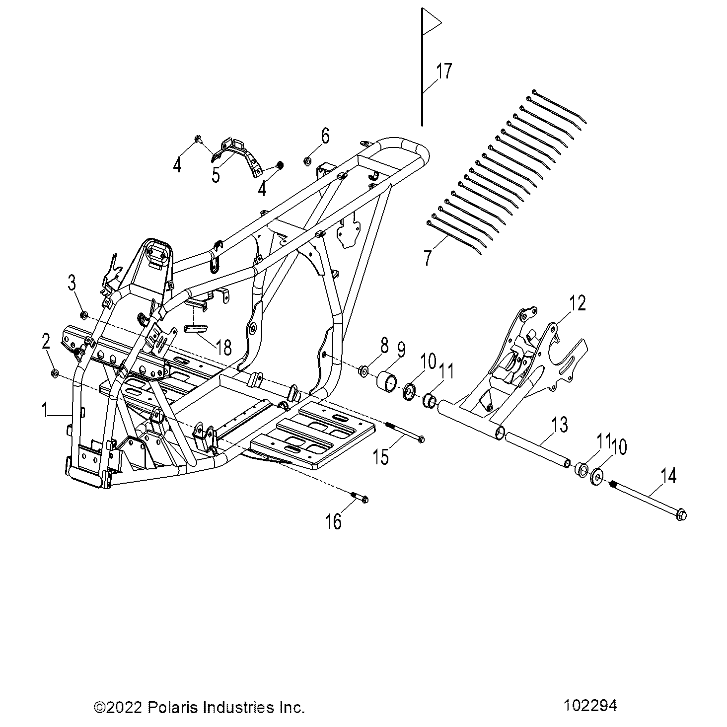 An Image of a Genuine Polaris Parts Schematic Diagram showing the schematic - CHASSIS: FRAME - 2023 POLARIS SPORTSMAN 110