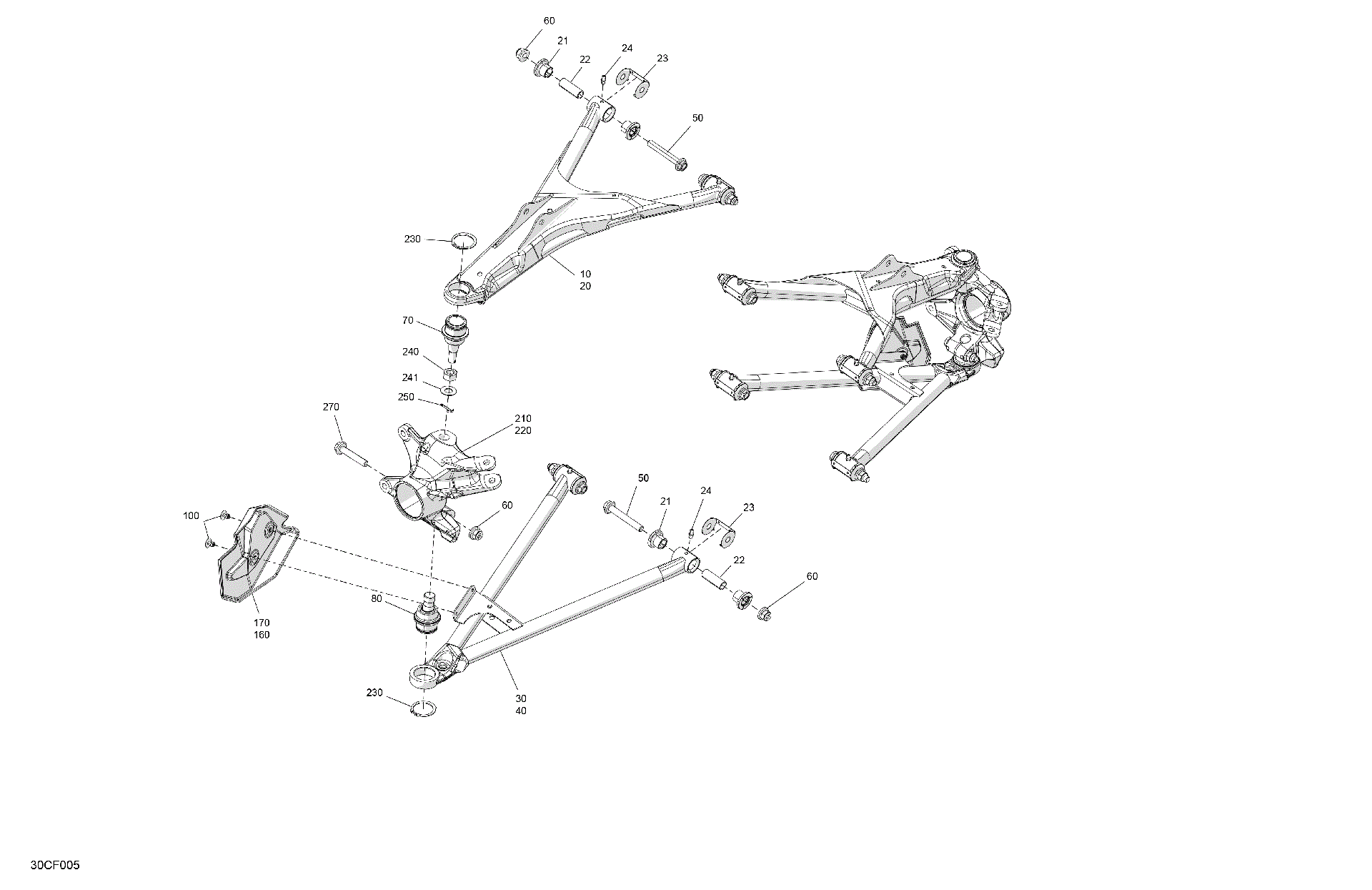 An Image of a Genuine Can-Am Parts Schematic Diagram showing the schematic - SUSPENSION - FRONT COMPONENTS