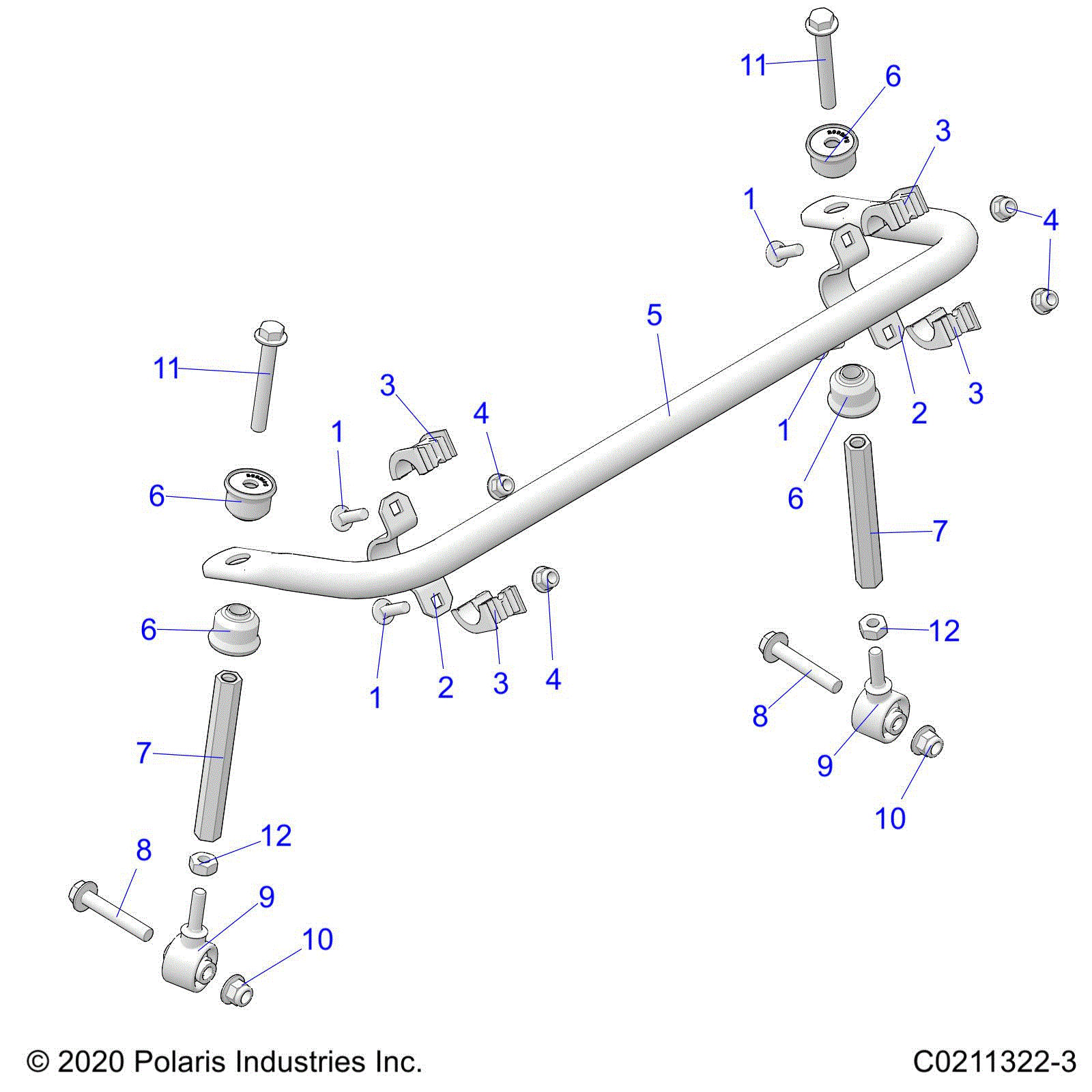 An Image of a Genuine Polaris Parts Schematic Diagram showing the schematic - SUSPENSION: STABILIZER BAR - 2024 POLARIS SPORTSMAN 850 48" ULTIMATE TRAIL