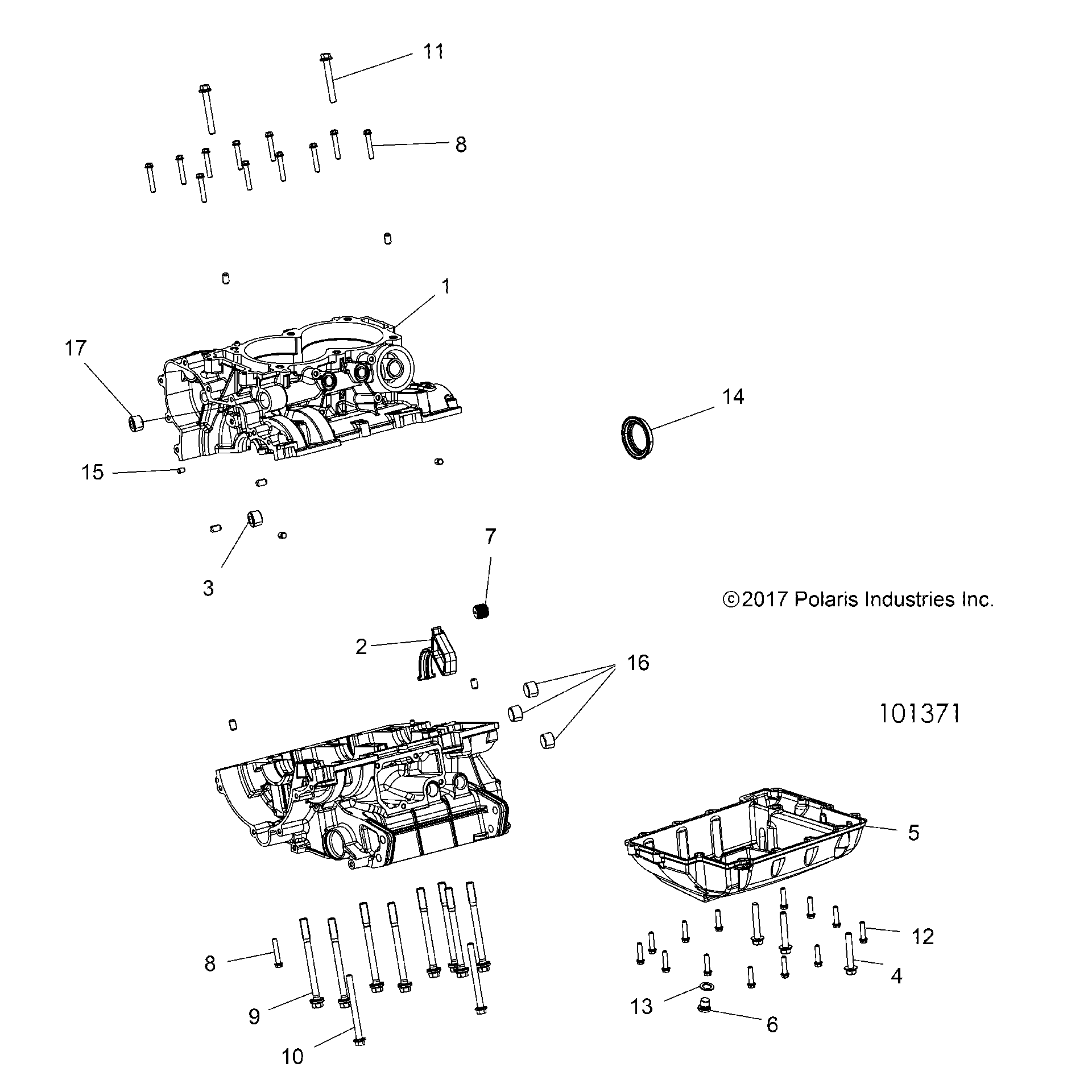 An Image of a Genuine Polaris Parts Schematic Diagram showing the schematic - ENGINE: CRANKCASE - 2019 POLARIS ACE 900 EPS XC