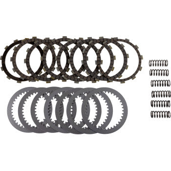 The Kawasaki - Suzuki - Arctic Cat - Clutch Kit by Ebc includes heavy duty friction plates, steel plates, and clutch springs, all arranged neatly on a white background.