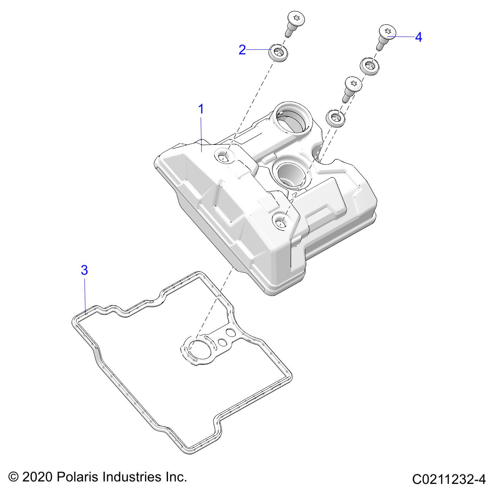 An Image of a Genuine Polaris Parts Schematic Diagram showing the schematic - ENGINE: VALVE COVER - 2023 POLARIS SPORTSMAN 570 UTILITY LE