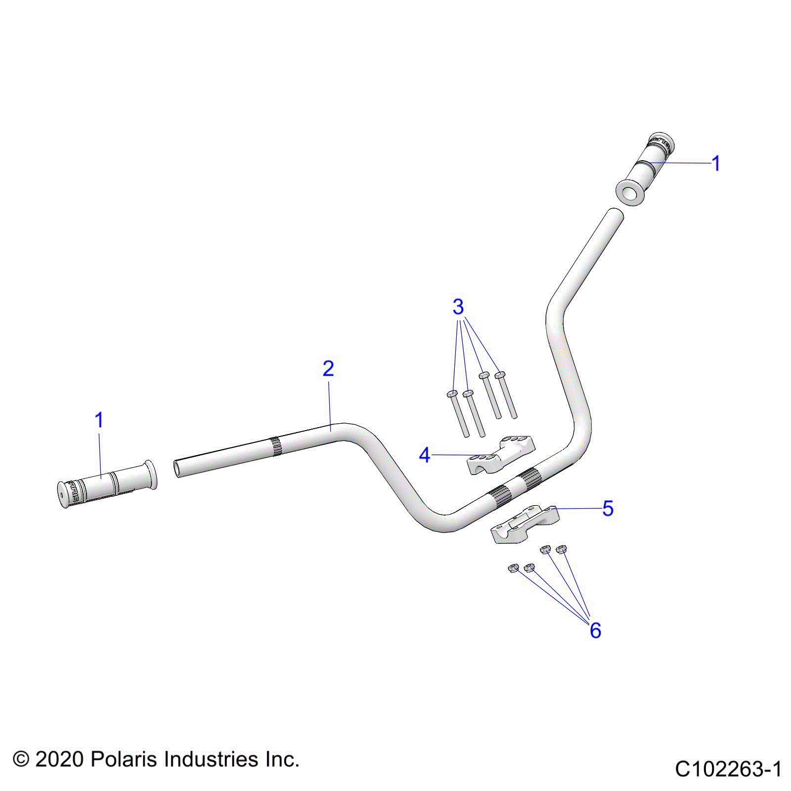 An Image of a Genuine Polaris Parts Schematic Diagram showing the schematic - STEERING: HANDLEBAR - 2021 POLARIS SPORTSMAN TOURING 850 48"