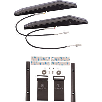 Pair of slim, black LED running amber lights with wiring and mounting hardware for Kawasaki Teryx Apex.
