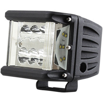 Black LED cube light with clear lens and six bright LED bulbs in a compact, durable housing.