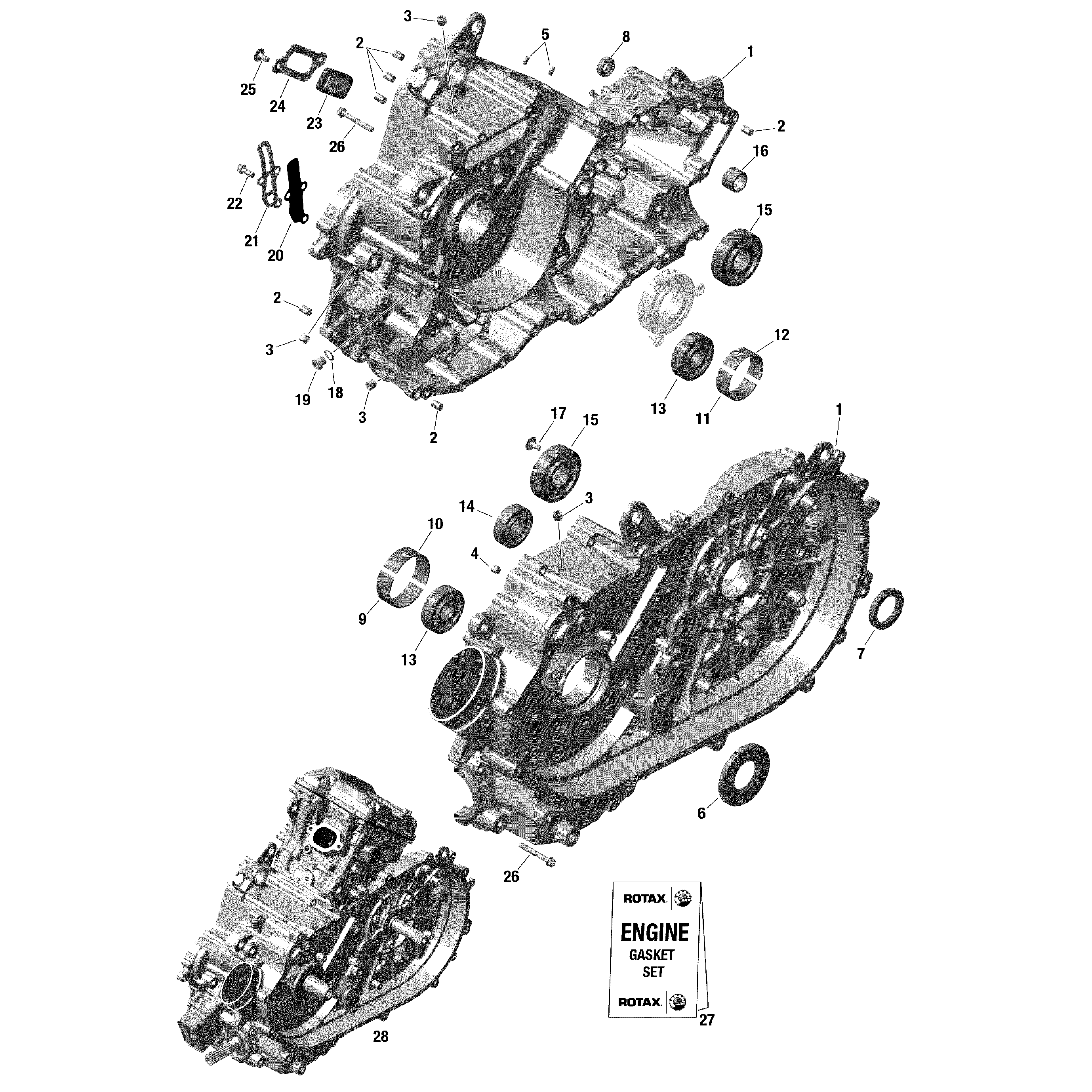 An Image of a Genuine Can-Am Parts Schematic Diagram showing the schematic - ROTAX - CRANKCASE