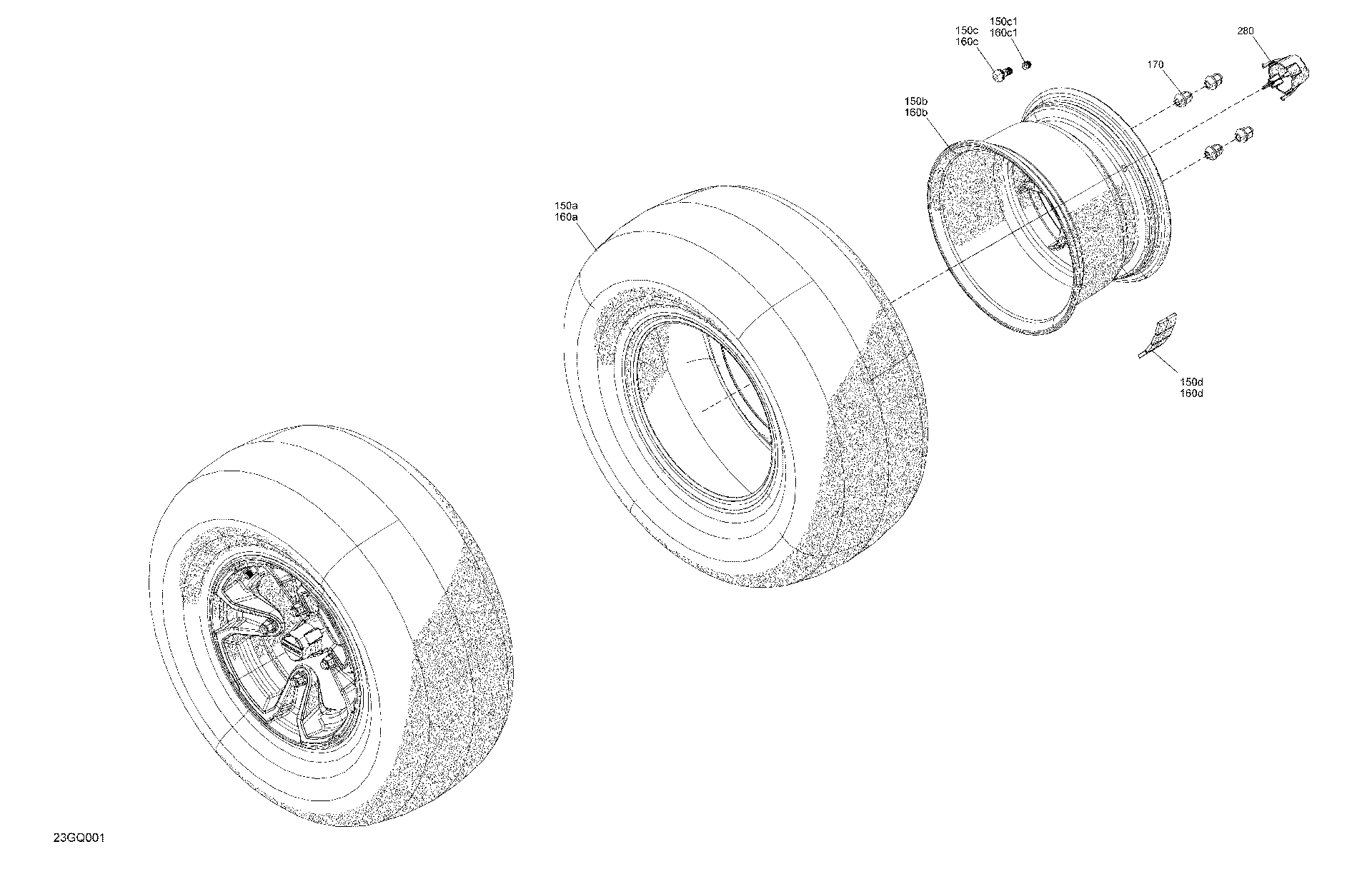 An Image of a Genuine Can-Am Parts Schematic Diagram showing the schematic - DRIVE - REAR WHEELS - DPS - 