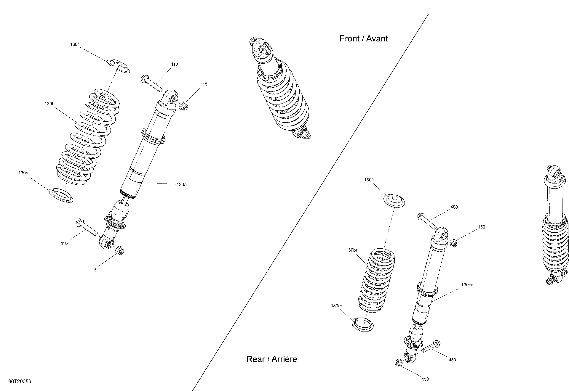 An Image of a Genuine Can-Am Parts Schematic Diagram showing the schematic - SHOCKS - X MR